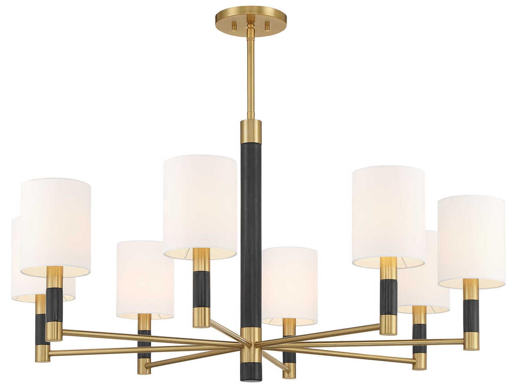 Savoy House Conrad 8-Light Warm Brass Black Marble Cylinder Round Chandelier