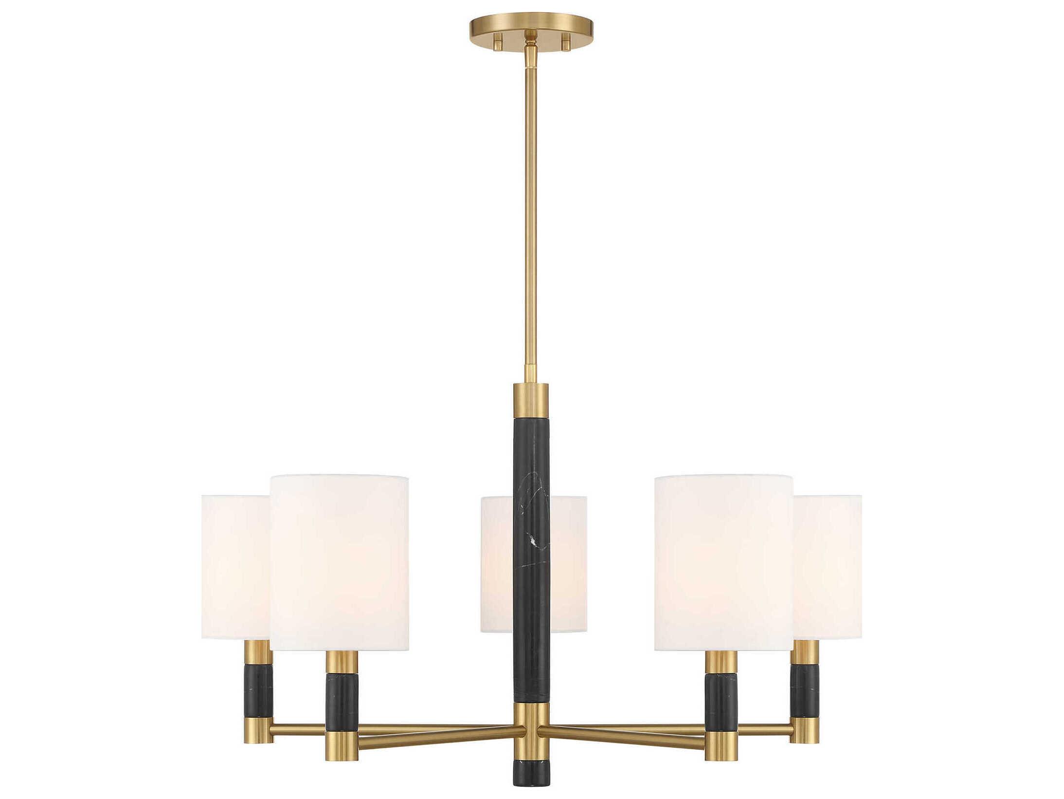 Savoy House Conrad 5-Light Warm Brass Black Marble Cylinder Round Chandelier