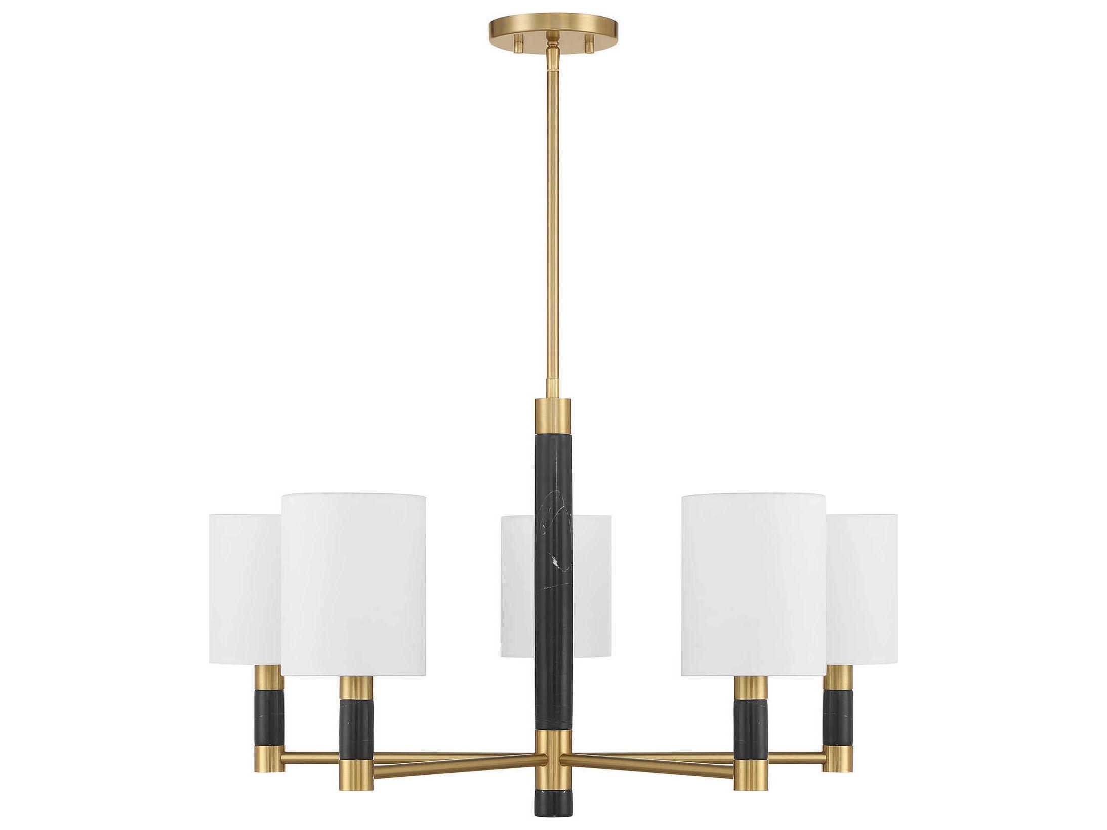 Savoy House Conrad 5-Light Warm Brass Black Marble Cylinder Round Chandelier