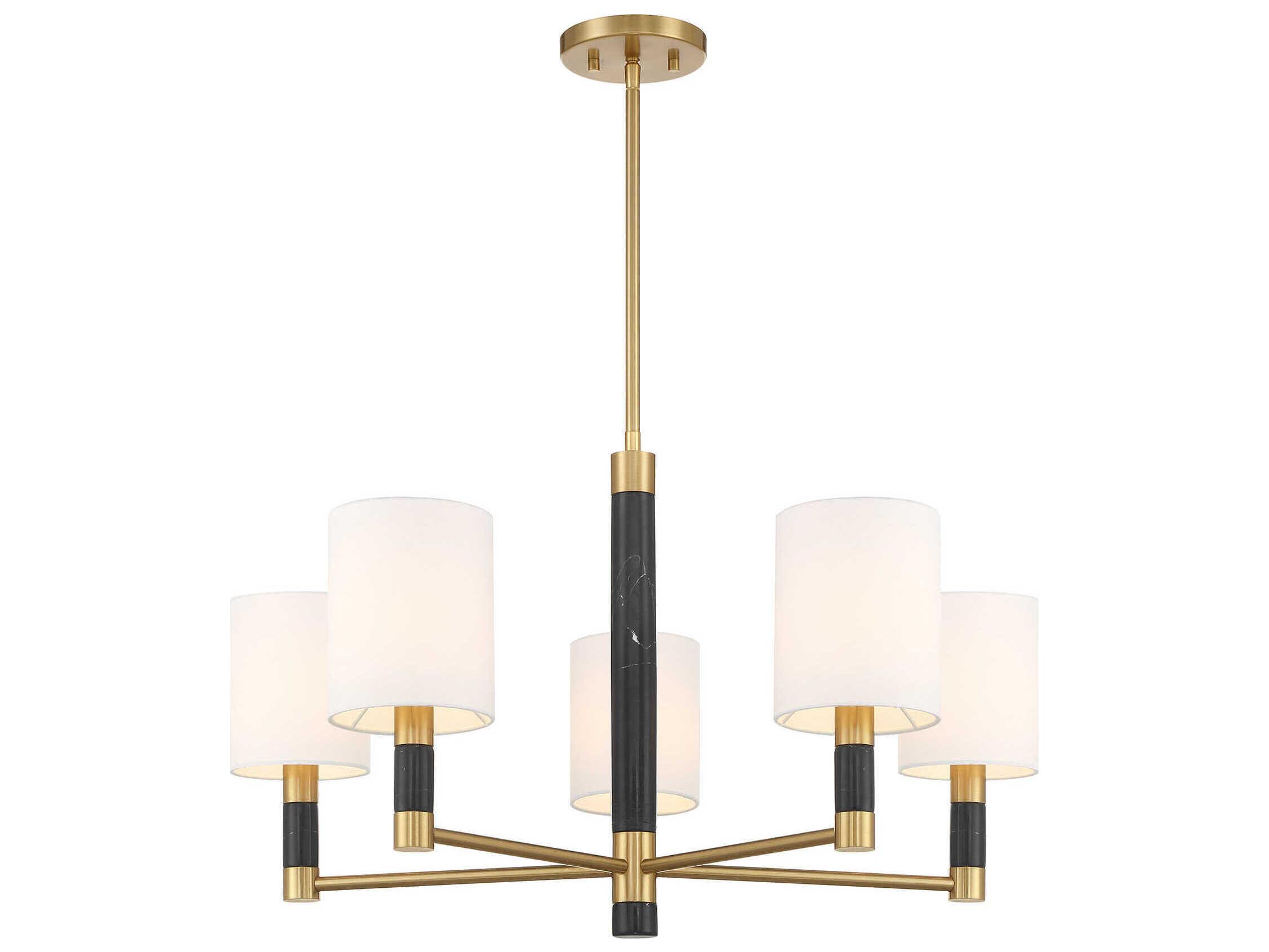 Savoy House Conrad 5-Light Warm Brass Black Marble Cylinder Round Chandelier