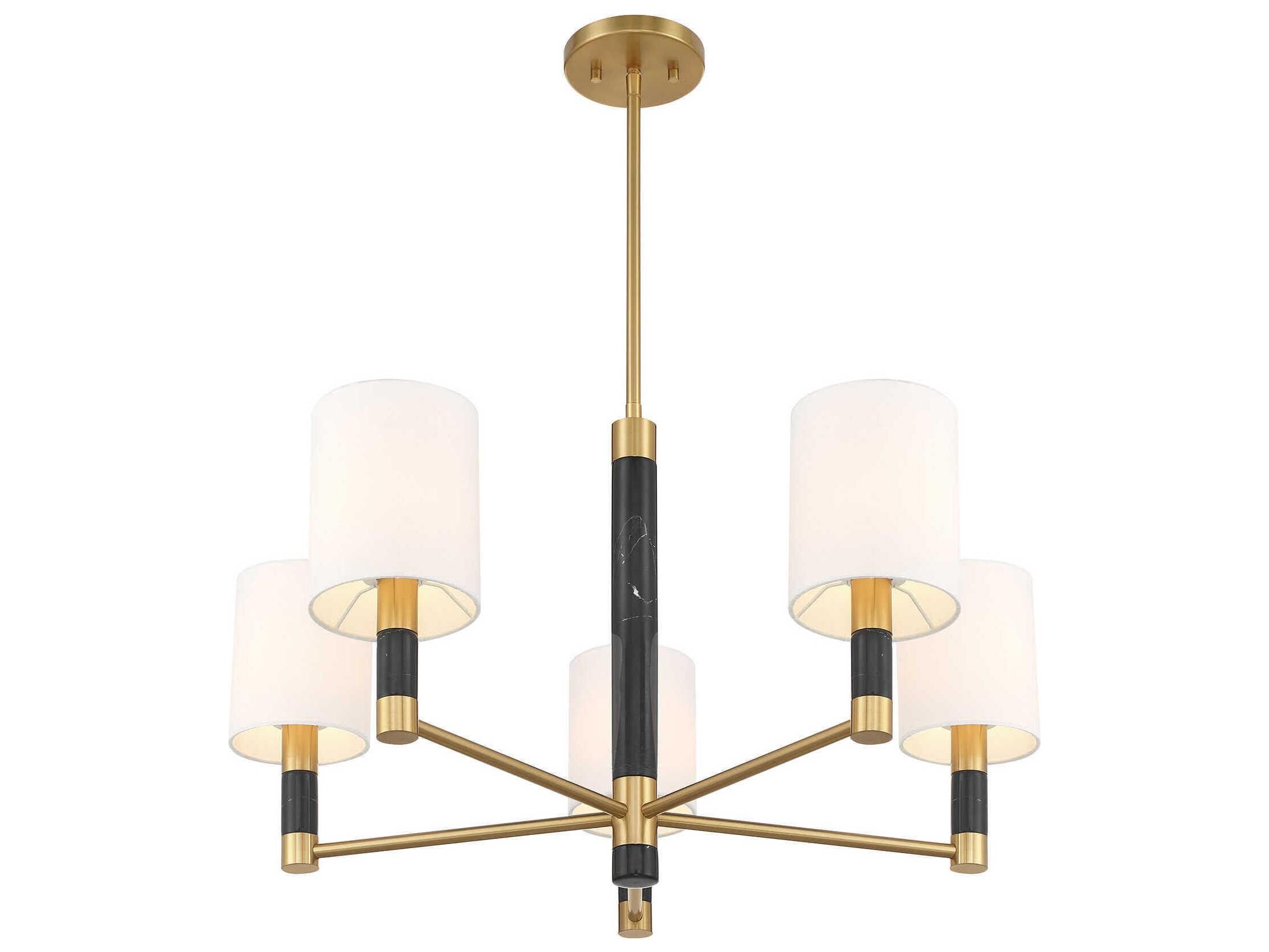 Savoy House Conrad 5-Light Warm Brass Black Marble Cylinder Round Chandelier