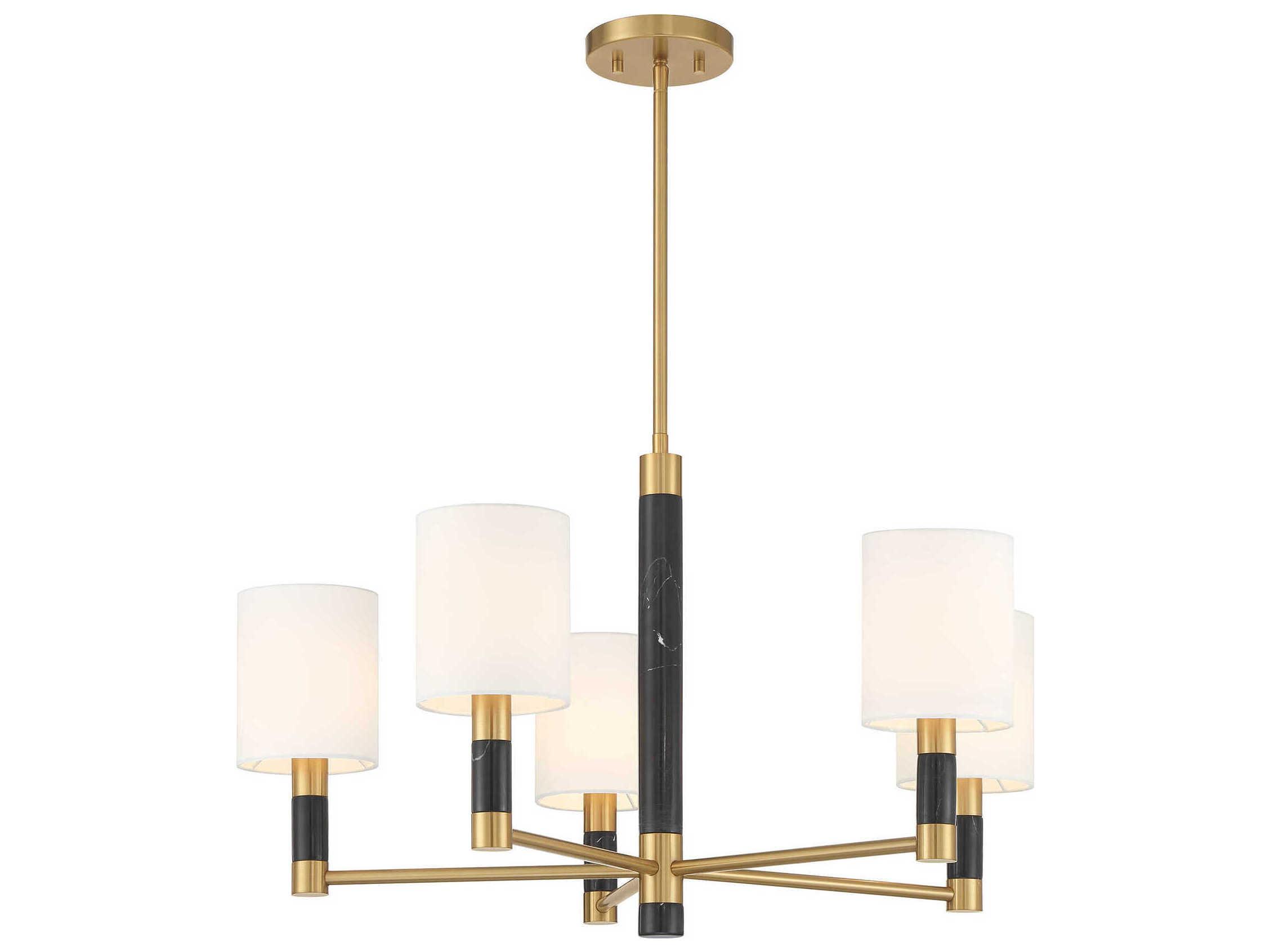 Savoy House Conrad 5-Light Warm Brass Black Marble Cylinder Round Chandelier