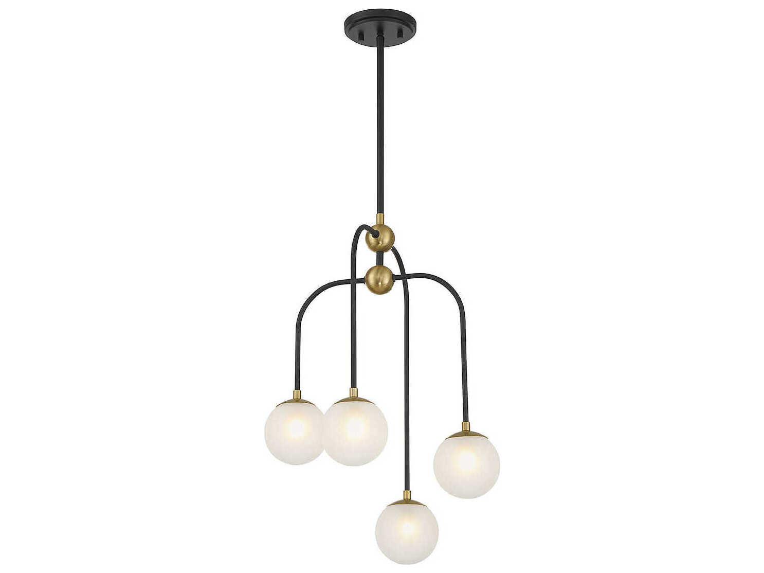 Savoy House Couplet 4-Light Matte Black Warm Brass Glass Globe Chandelier