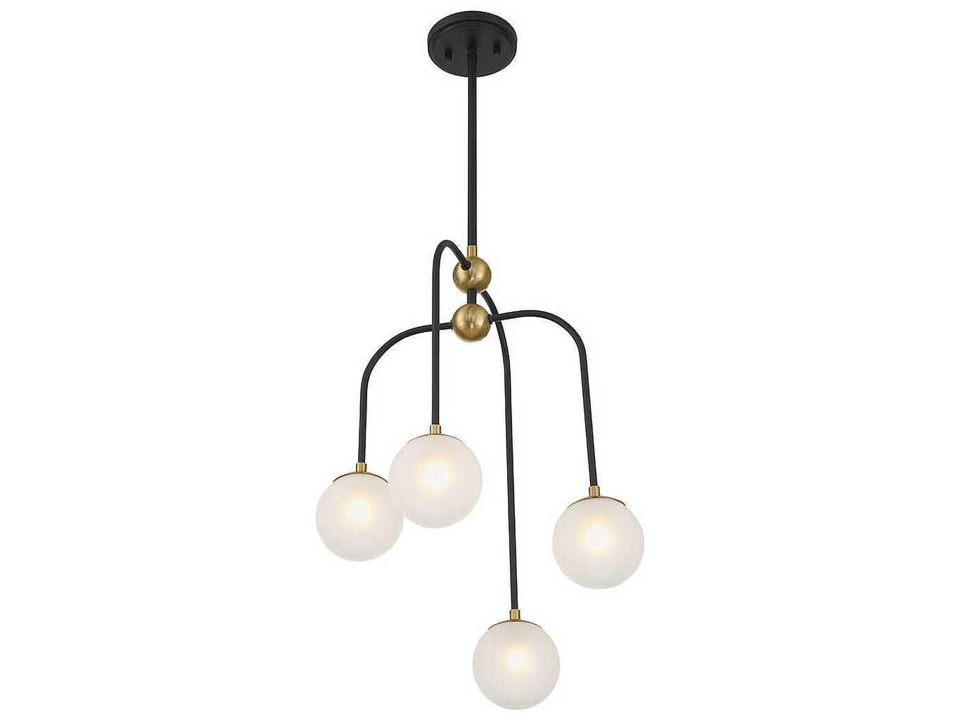 Savoy House Couplet 4-Light Matte Black Warm Brass Glass Globe Chandelier