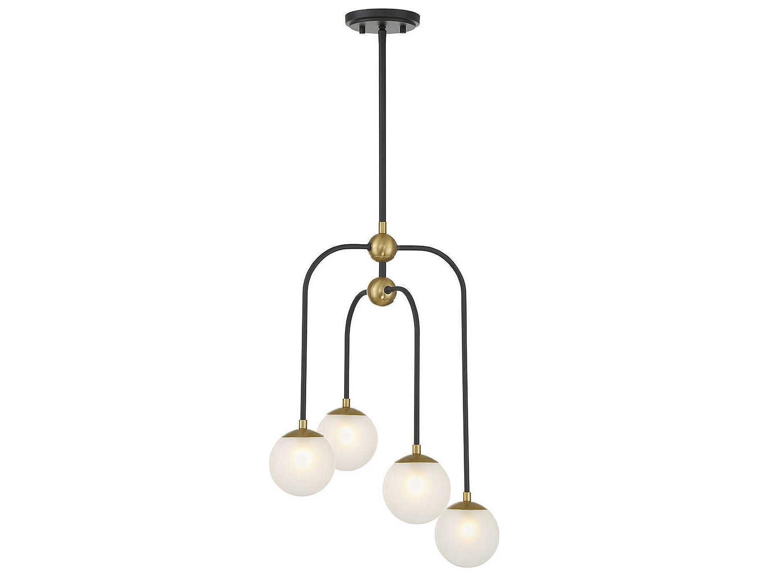 Savoy House Couplet 4-Light Matte Black Warm Brass Glass Globe Chandelier