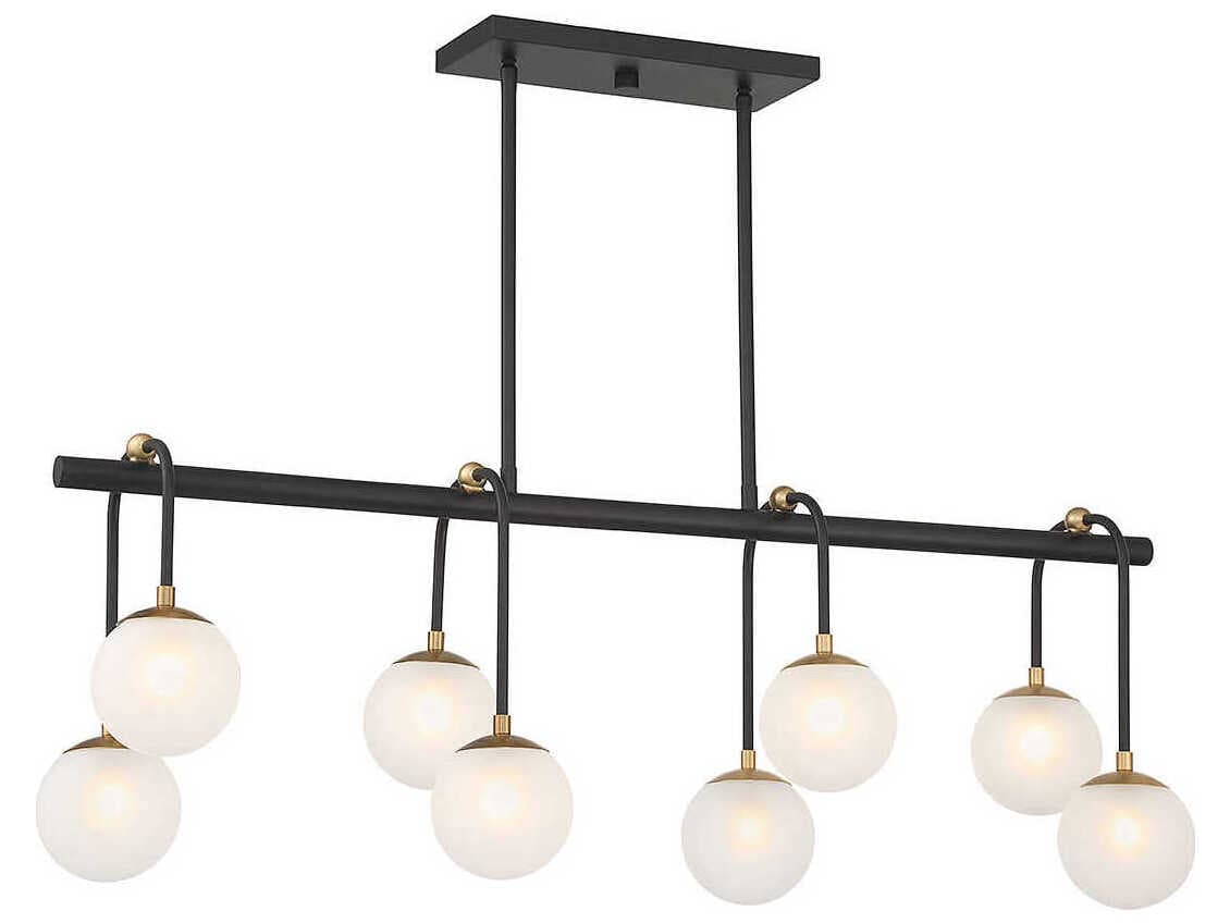 Savoy House Couplet 8-Light Matte Black Warm Brass Glass Globe Linear Island Pendant