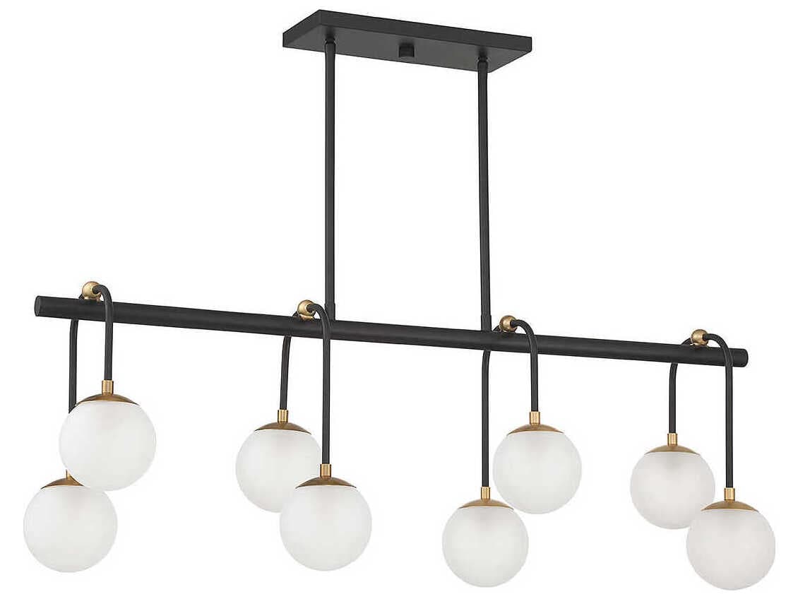 Savoy House Couplet 8-Light Matte Black Warm Brass Glass Globe Linear Island Pendant