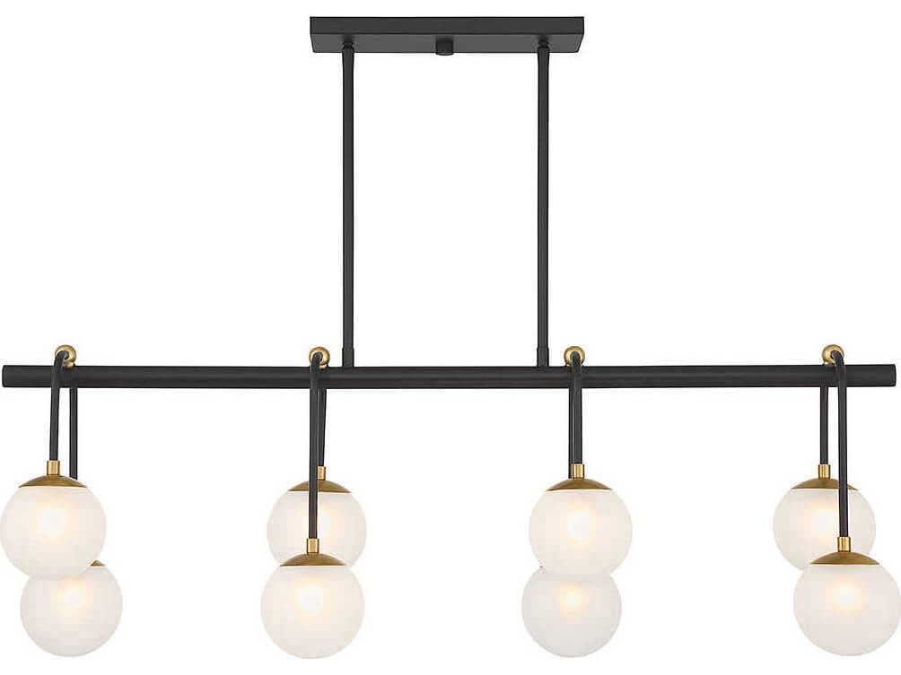 Savoy House Couplet 8-Light Matte Black Warm Brass Glass Globe Linear Island Pendant