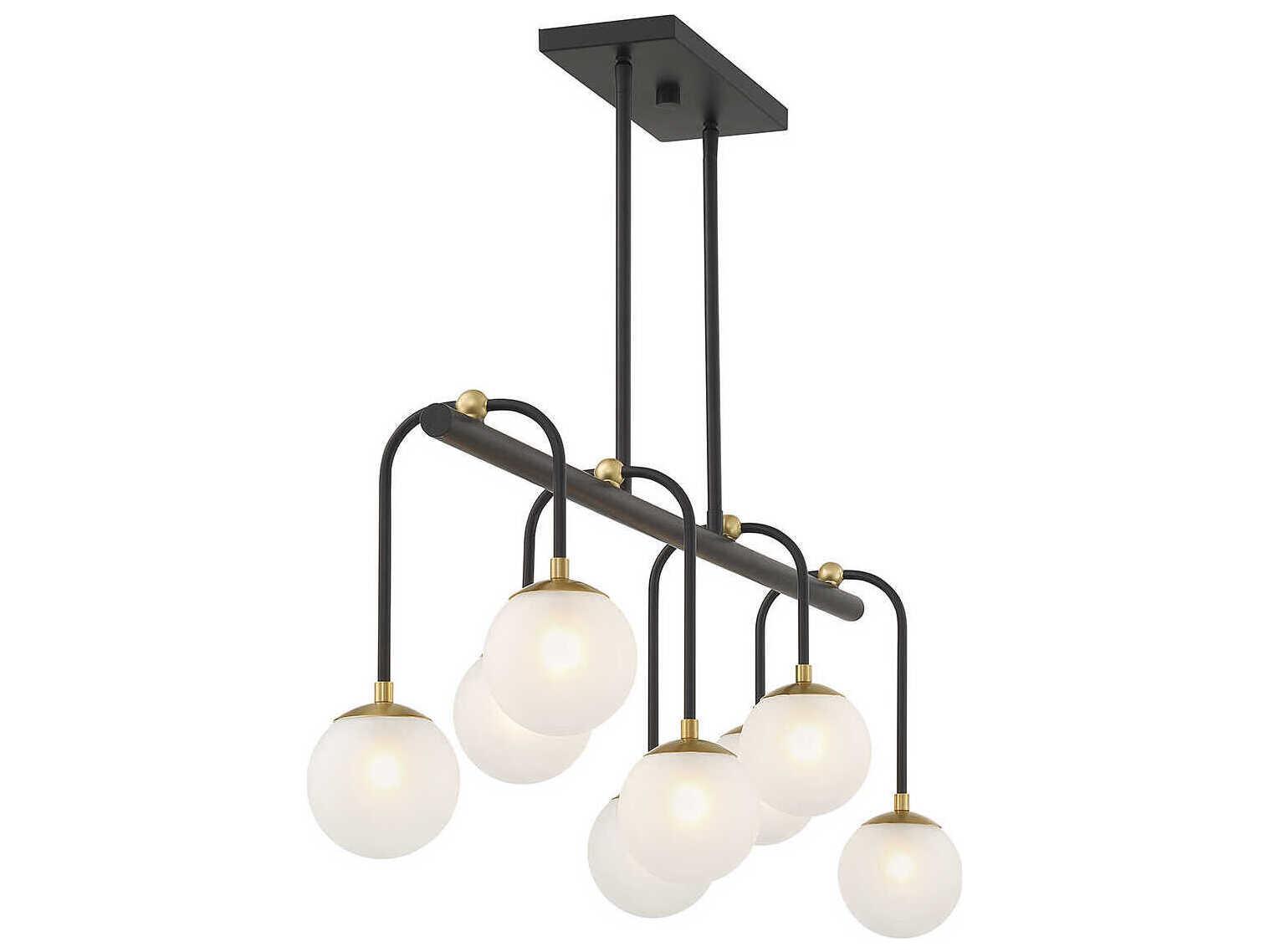 Savoy House Couplet 8-Light Matte Black Warm Brass Glass Globe Linear Island Pendant