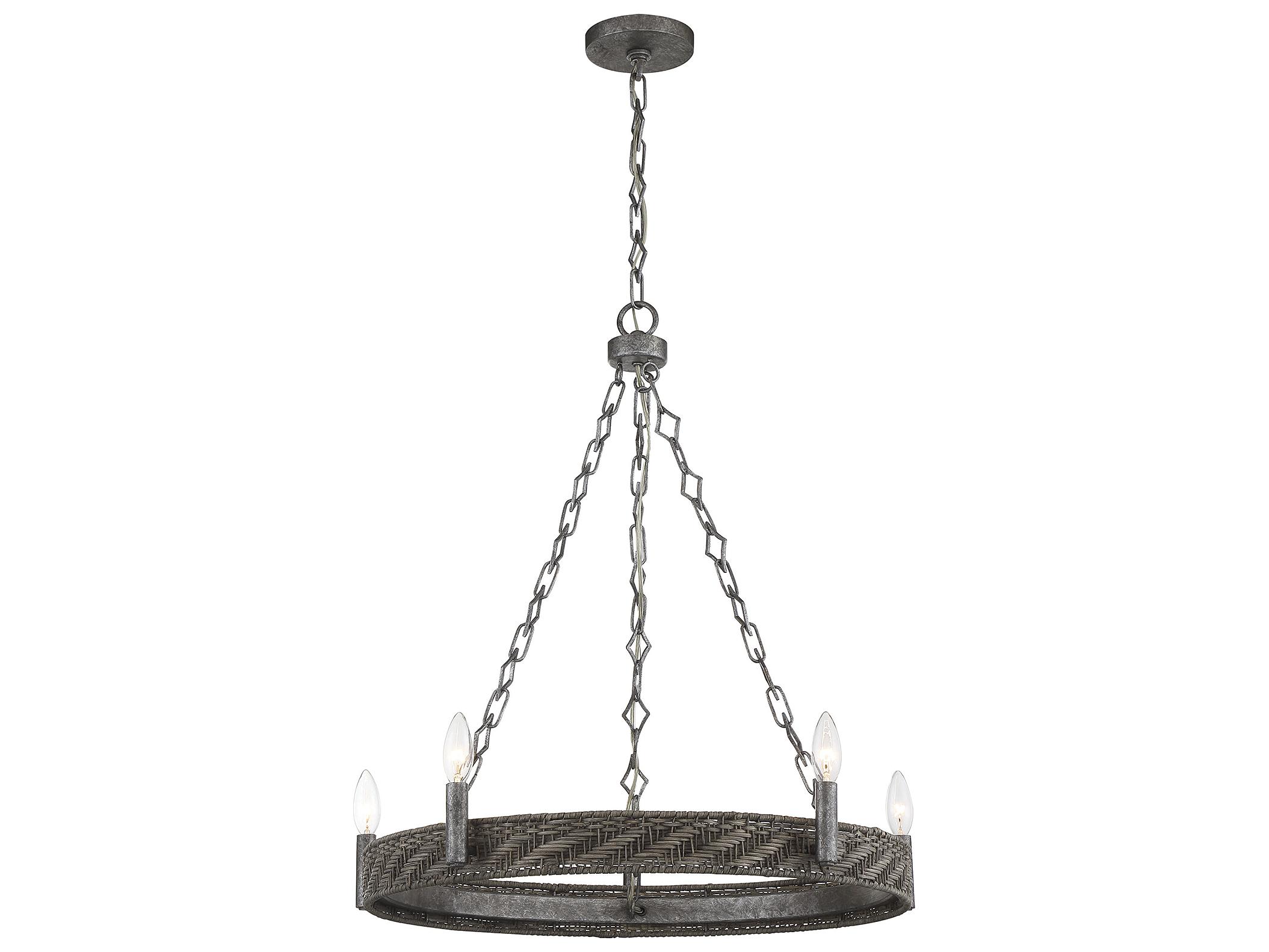 Savoy House Tripoli 5-Light Mottled Zinc Gray Rattan Wood Candelabra Geometric Round Chandelier