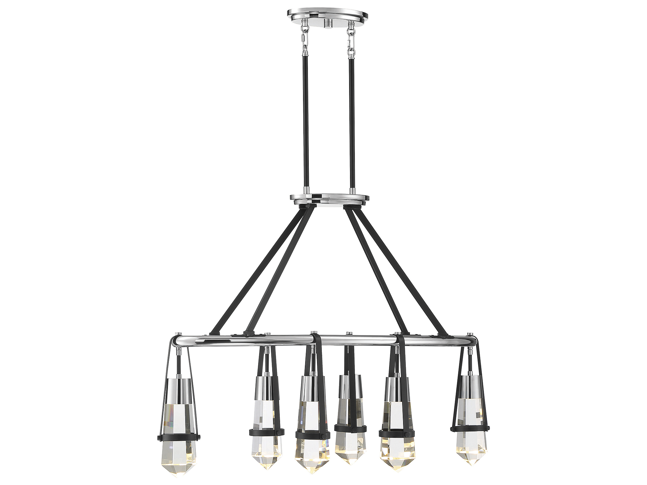 Savoy House Denali 6-Light Matte Black Polished Chrome Crystal LED Linear Island Pendant