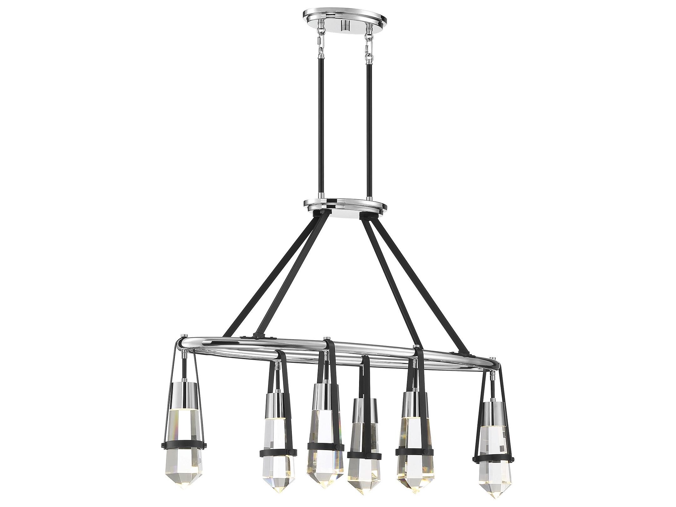 Savoy House Denali 6-Light Matte Black Polished Chrome Crystal LED Linear Island Pendant