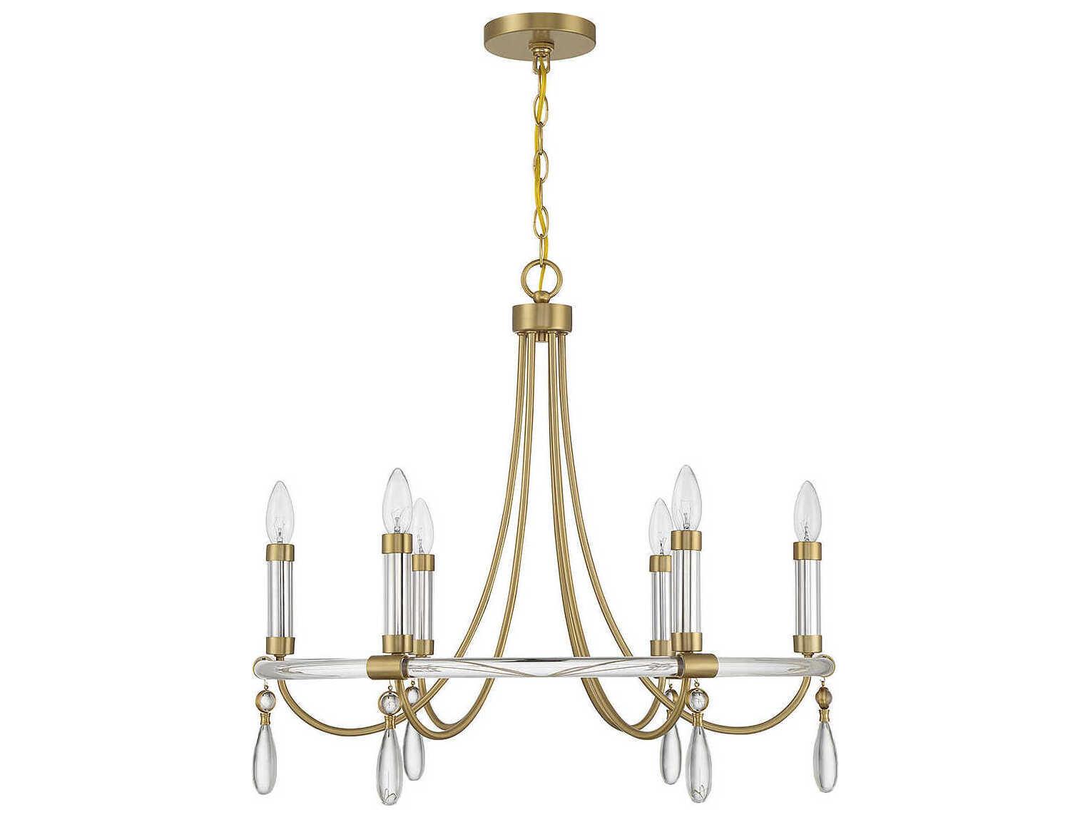 Savoy House Mayfair 6-Light Warm Brass Chrome Crystal Candelabra Chandelier