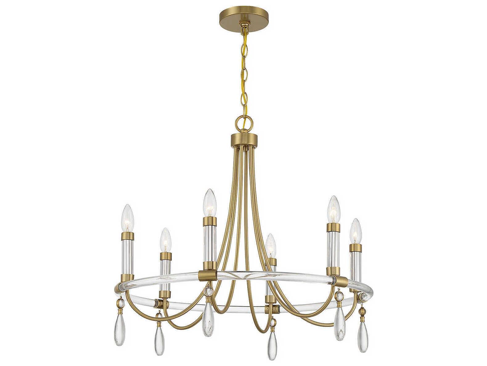 Savoy House Mayfair 6-Light Warm Brass Chrome Crystal Candelabra Chandelier
