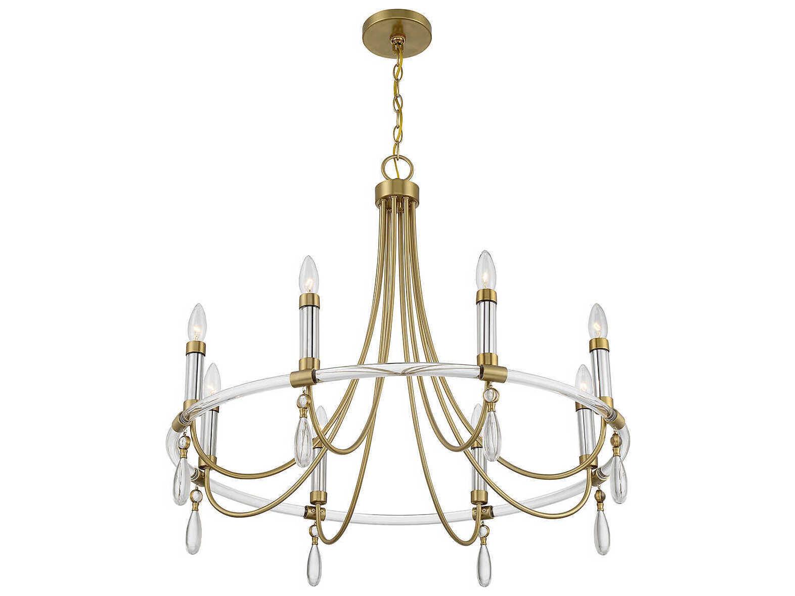 Savoy House Mayfair 8-Light Warm Brass Chrome Crystal Candelabra Chandelier