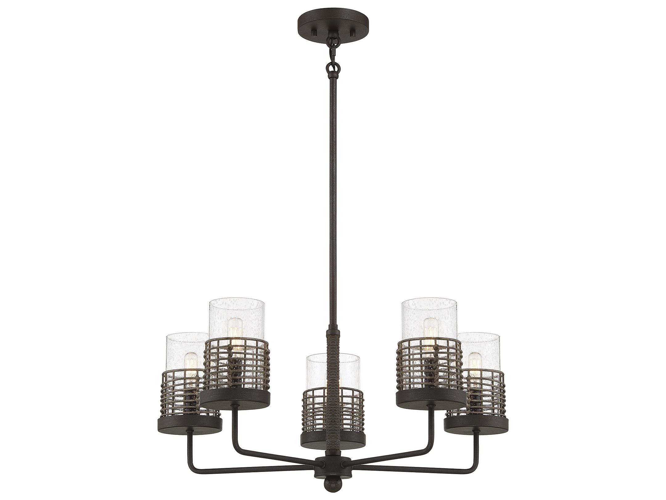 Savoy House Granada 5-Light Gunsmoke Gray Rattan Glass Cylinder Chandelier