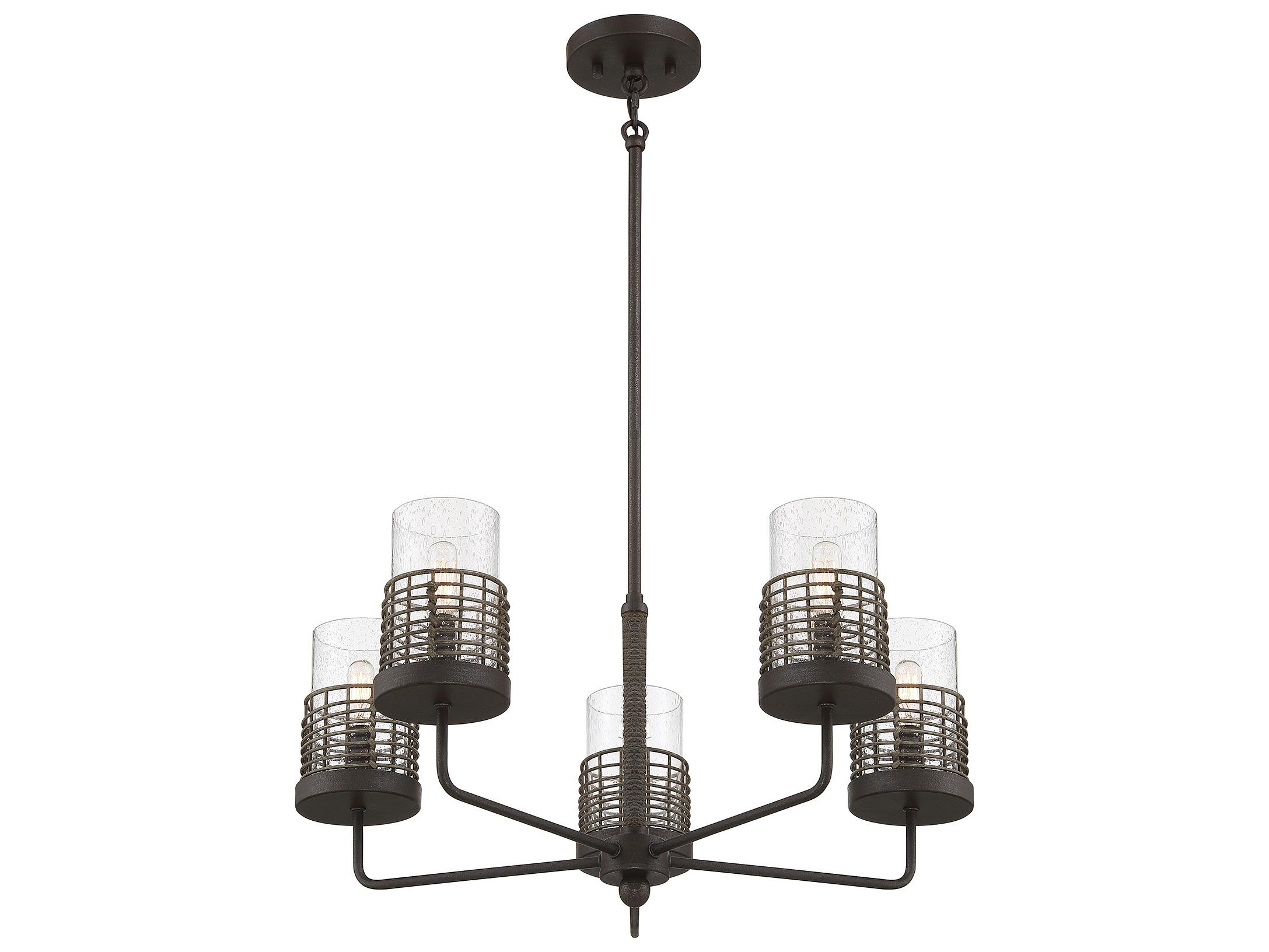 Savoy House Granada 5-Light Gunsmoke Gray Rattan Glass Cylinder Chandelier