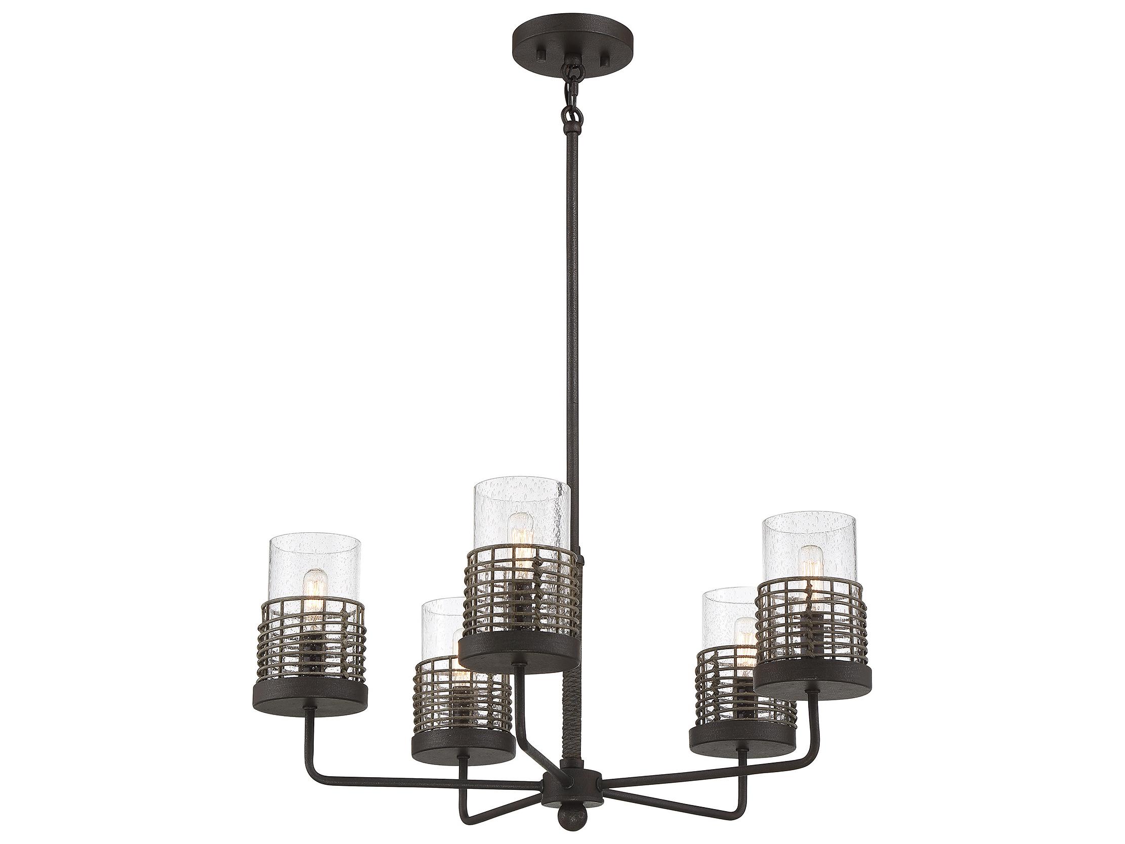 Savoy House Granada 5-Light Gunsmoke Gray Rattan Glass Cylinder Chandelier