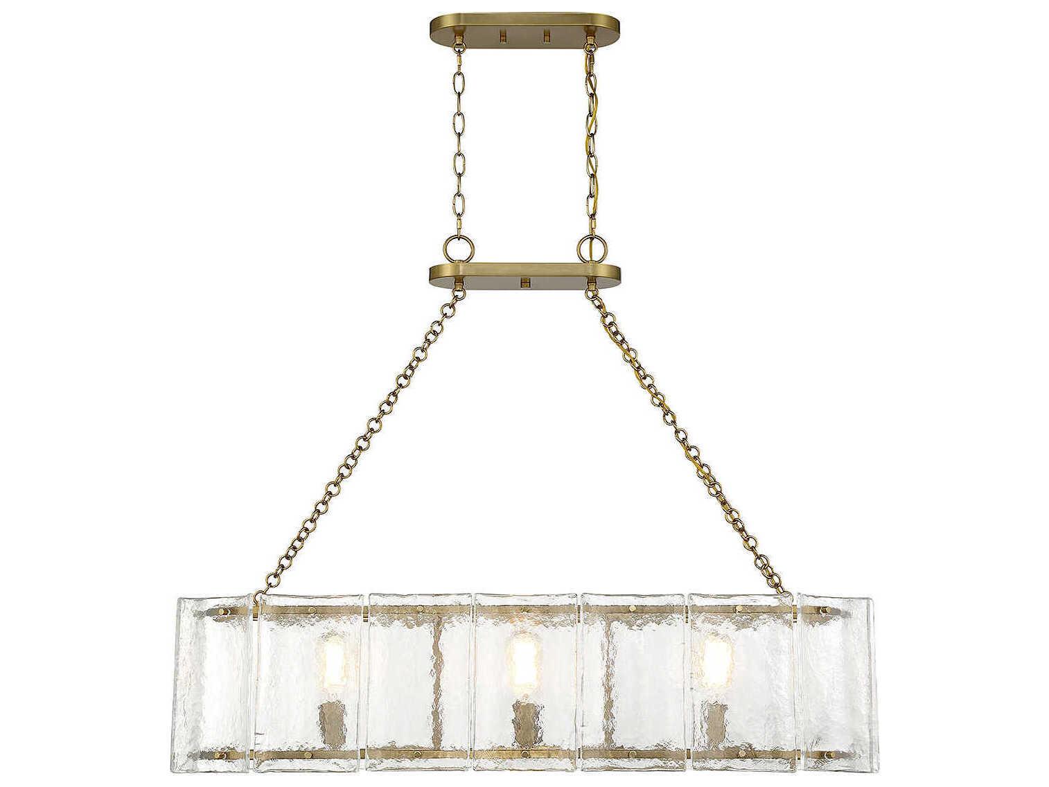 Savoy House Genry 3-Light Warm Brass Glass Linear Island Pendant