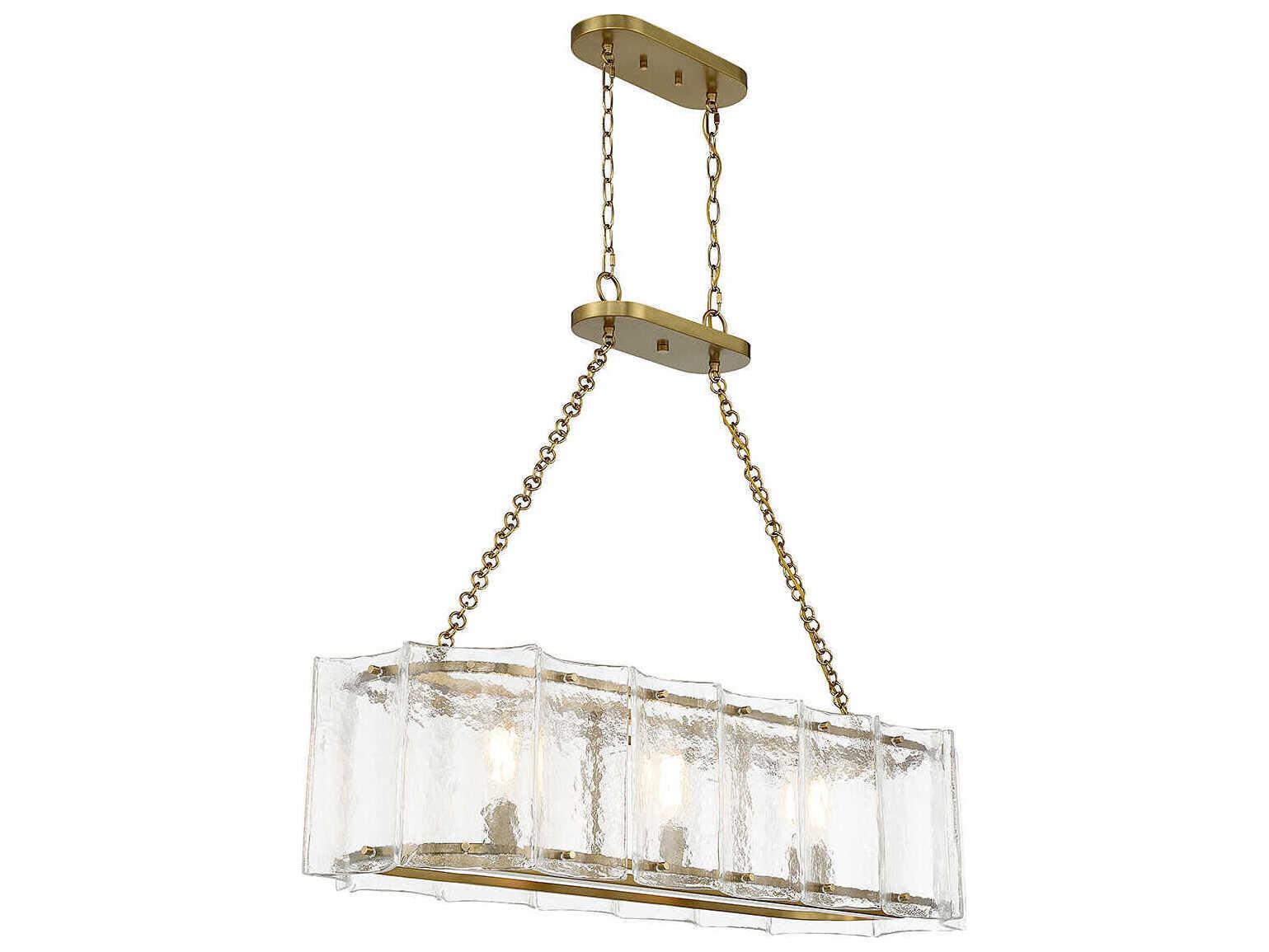 Savoy House Genry 3-Light Warm Brass Glass Linear Island Pendant