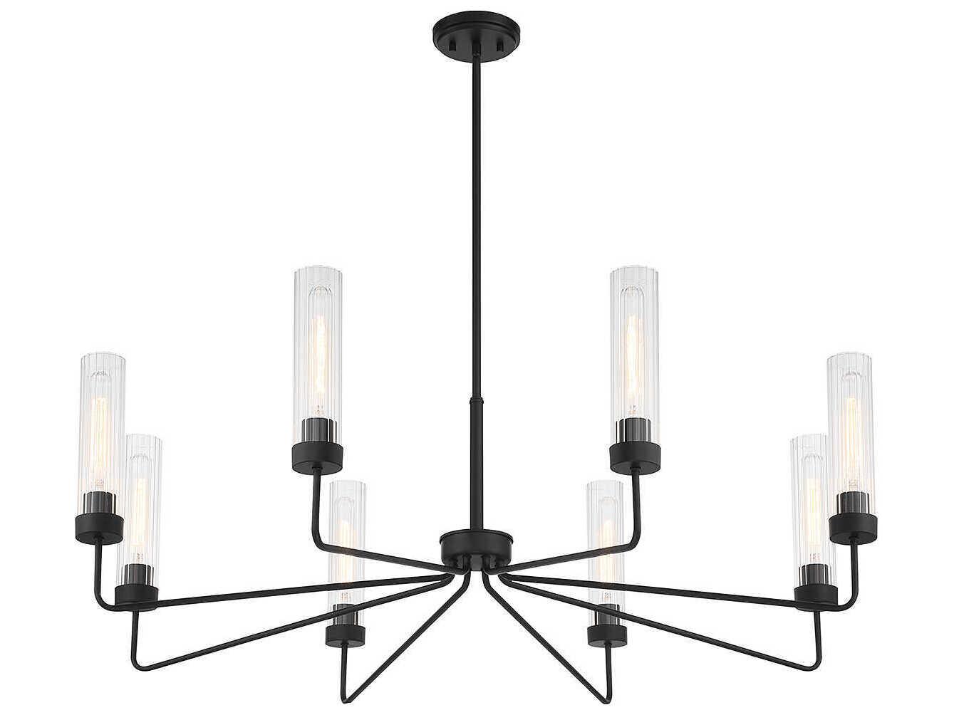 Savoy House Baker 8-Light Matte Black Glass Cylinder Chandelier