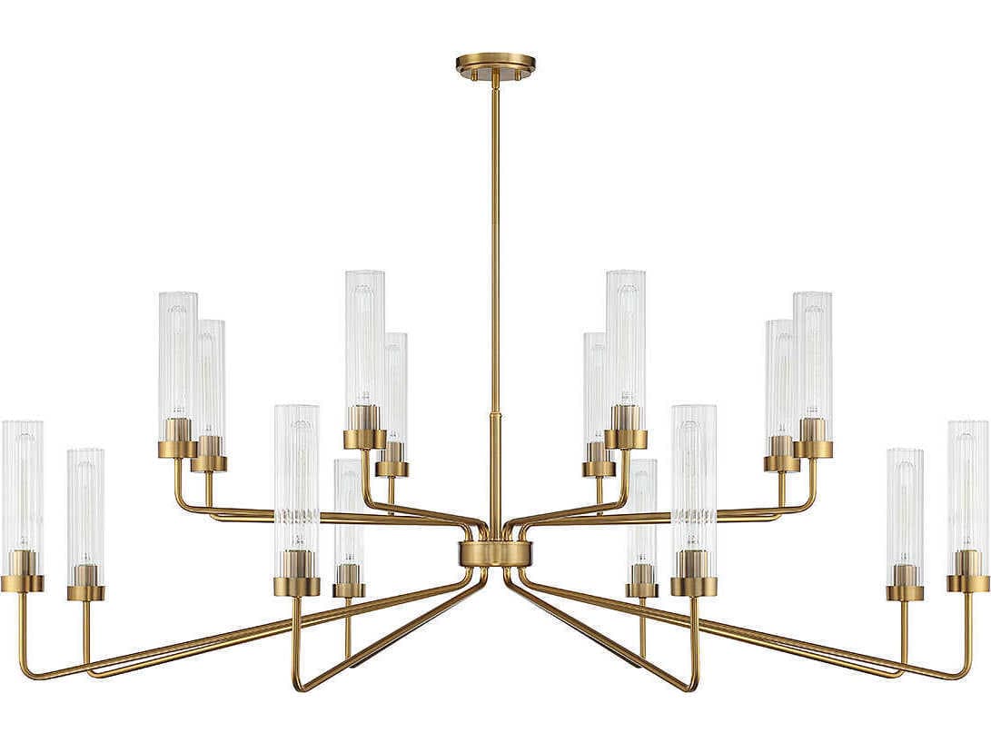 Savoy House Baker 16-Light Warm Brass Glass Cylinder Tiered Chandelier