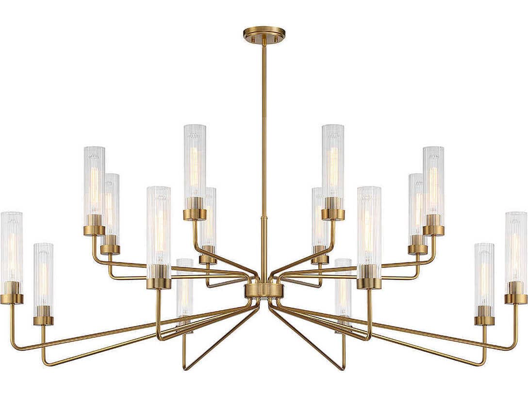 Savoy House Baker 16-Light Warm Brass Glass Cylinder Tiered Chandelier