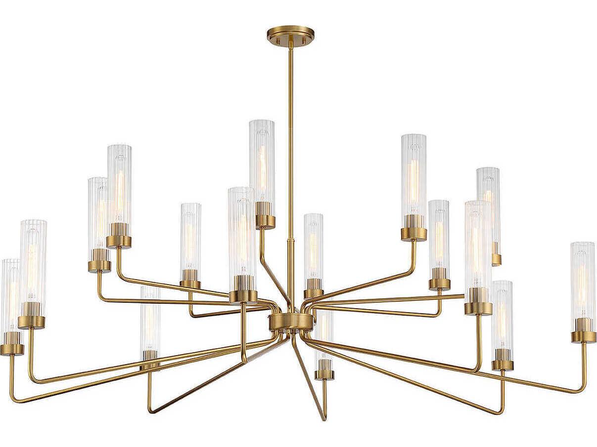 Savoy House Baker 16-Light Warm Brass Glass Cylinder Tiered Chandelier