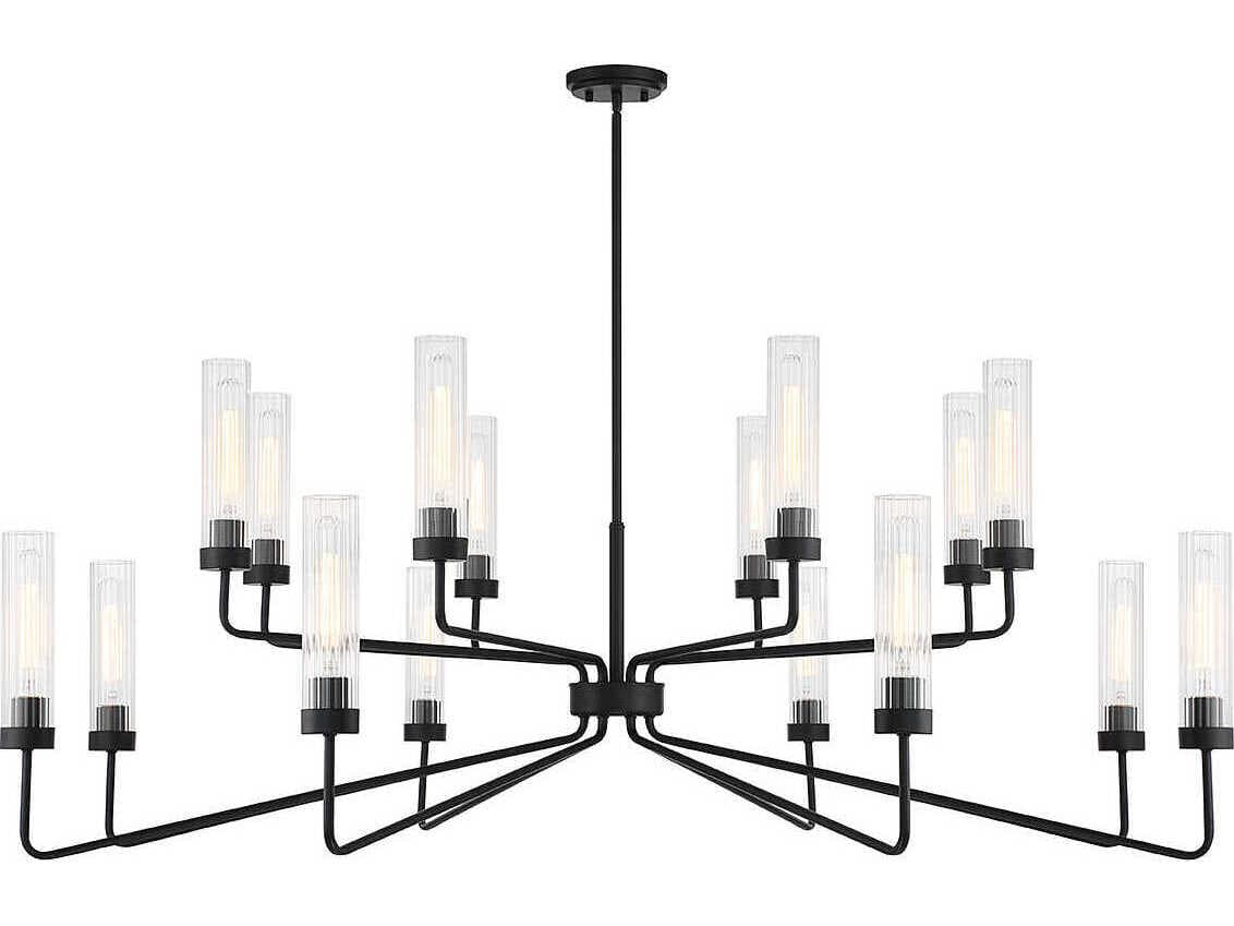 Savoy House Baker 16-Light Matte Black Glass Cylinder Tiered Chandelier