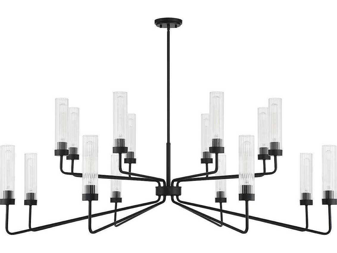 Savoy House Baker 16-Light Matte Black Glass Cylinder Tiered Chandelier