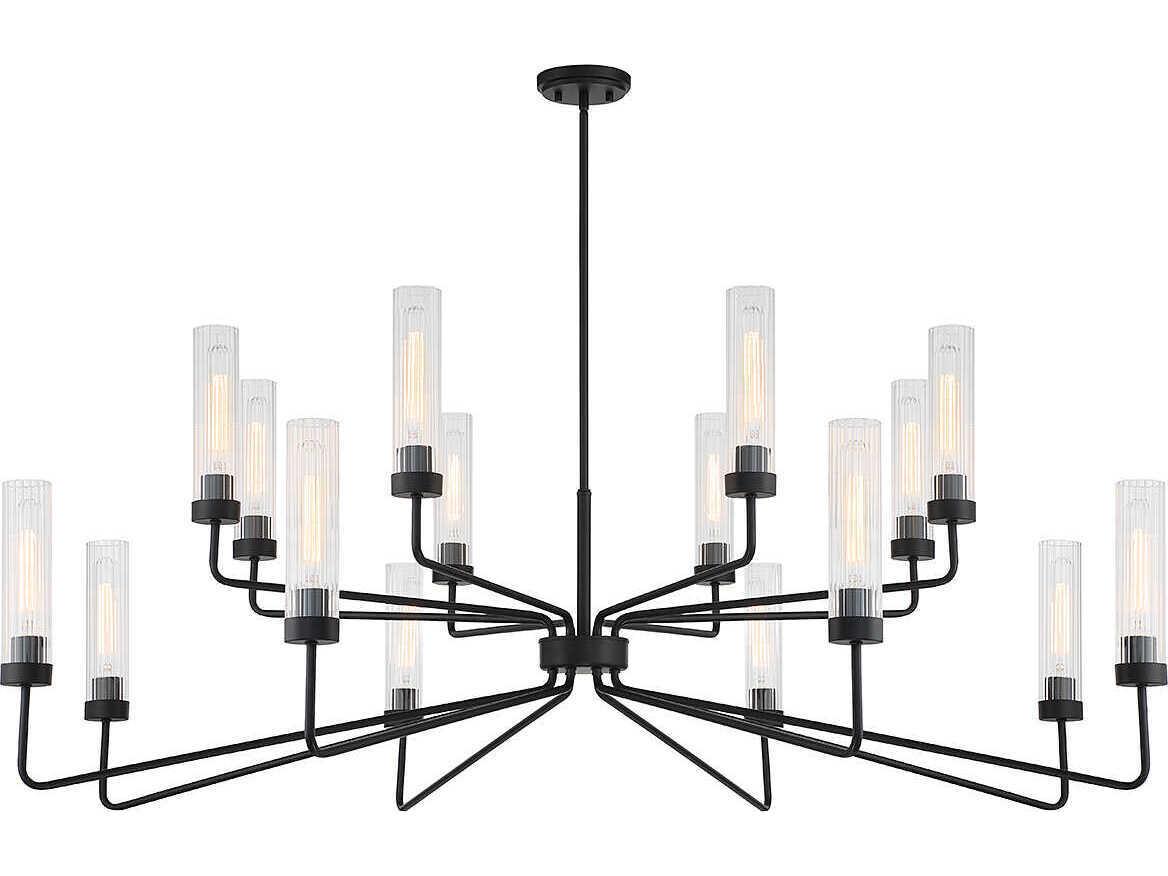 Savoy House Baker 16-Light Matte Black Glass Cylinder Tiered Chandelier