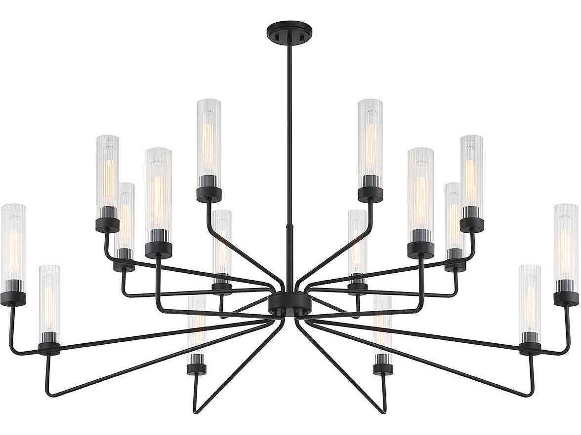 Savoy House Baker 16-Light Matte Black Glass Cylinder Tiered Chandelier