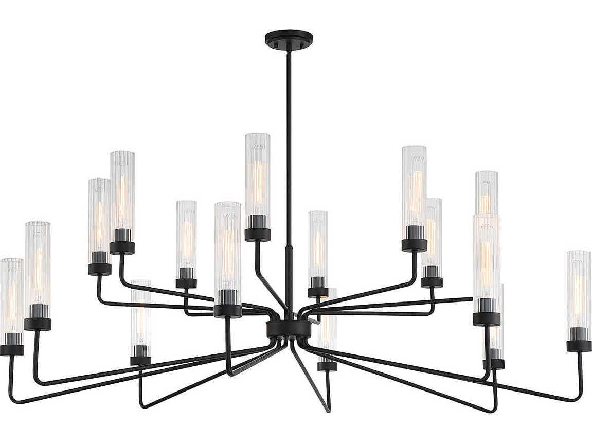 Savoy House Baker 16-Light Matte Black Glass Cylinder Tiered Chandelier