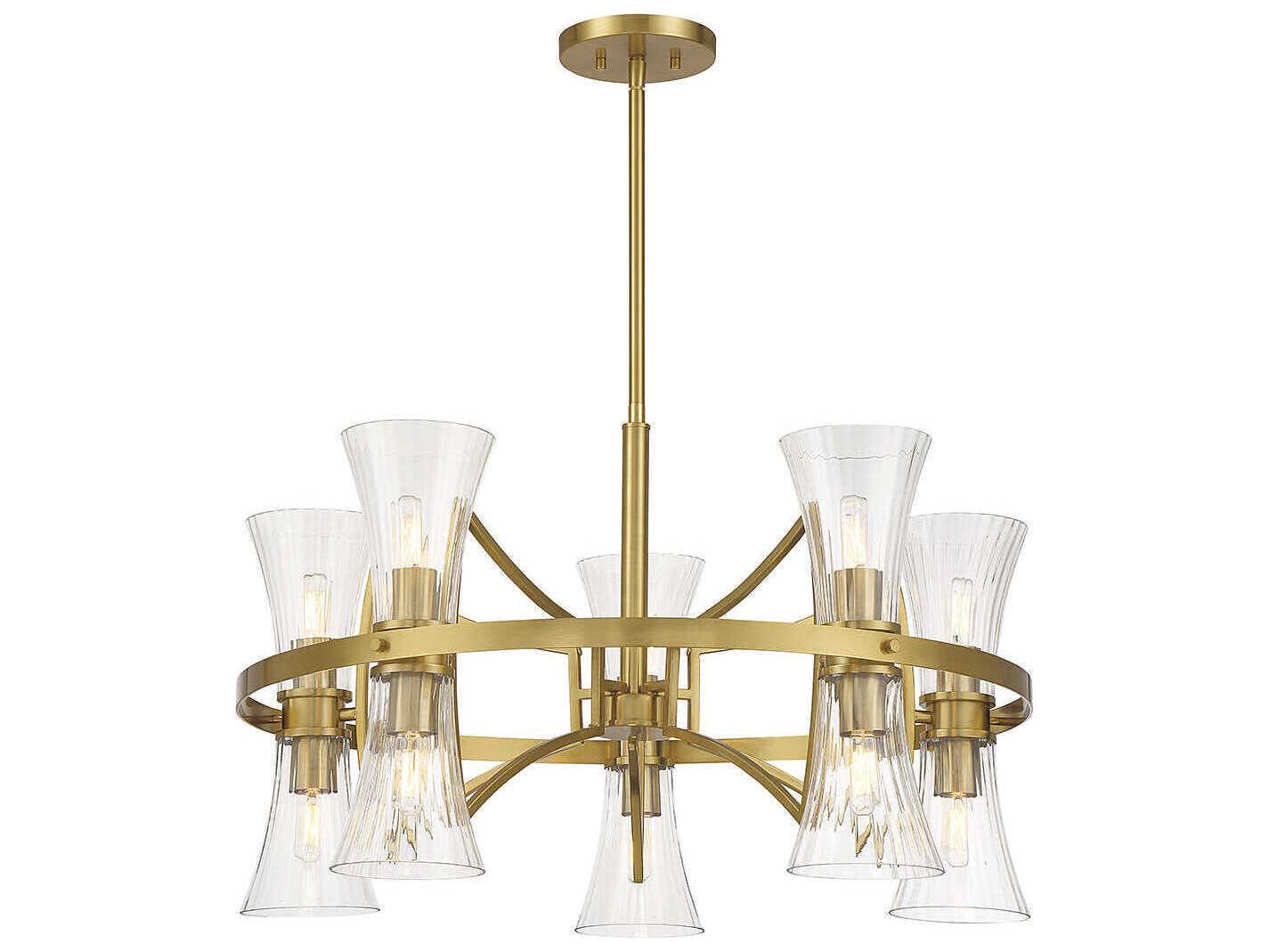 Savoy House Bennington 10-Light Warm Brass Glass Chandelier
