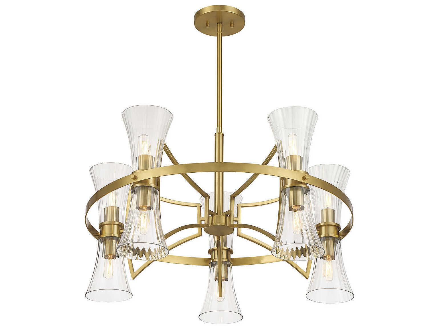 Savoy House Bennington 10-Light Warm Brass Glass Chandelier