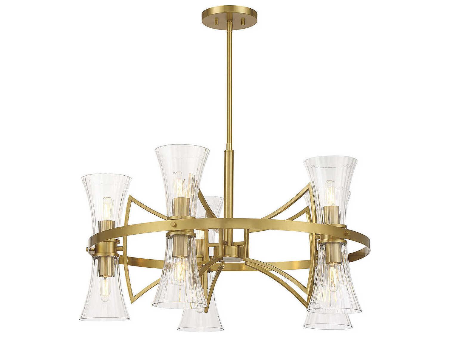 Savoy House Bennington 10-Light Warm Brass Glass Chandelier