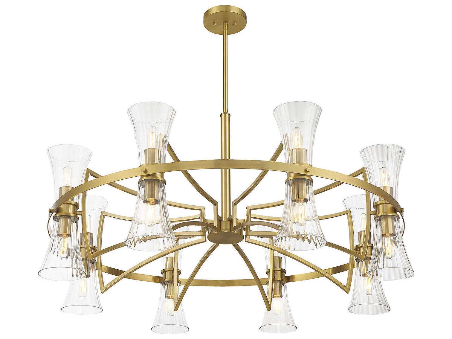 Savoy House Bennington 16-Light Warm Brass Glass Chandelier