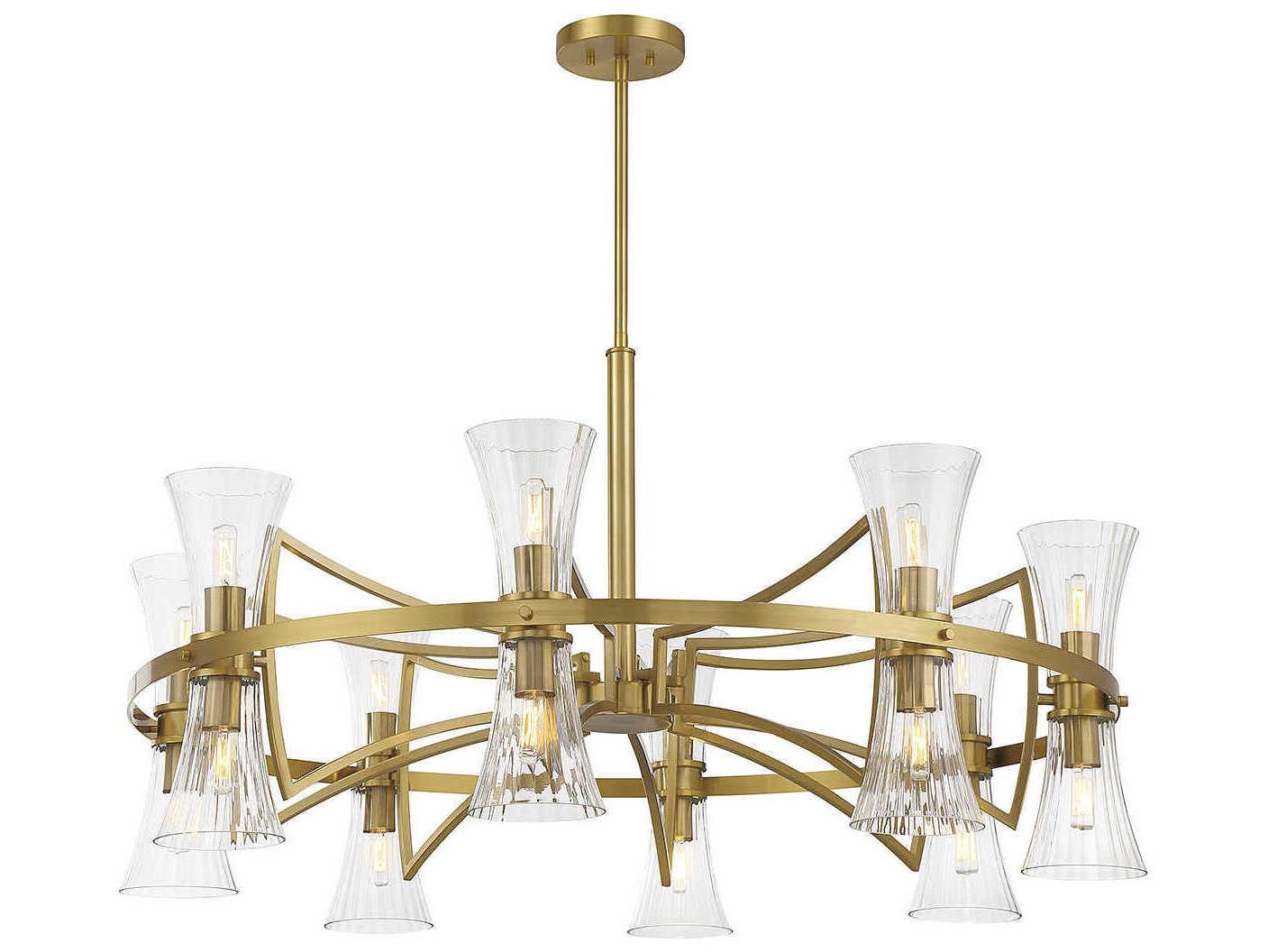 Savoy House Bennington 16-Light Warm Brass Glass Chandelier