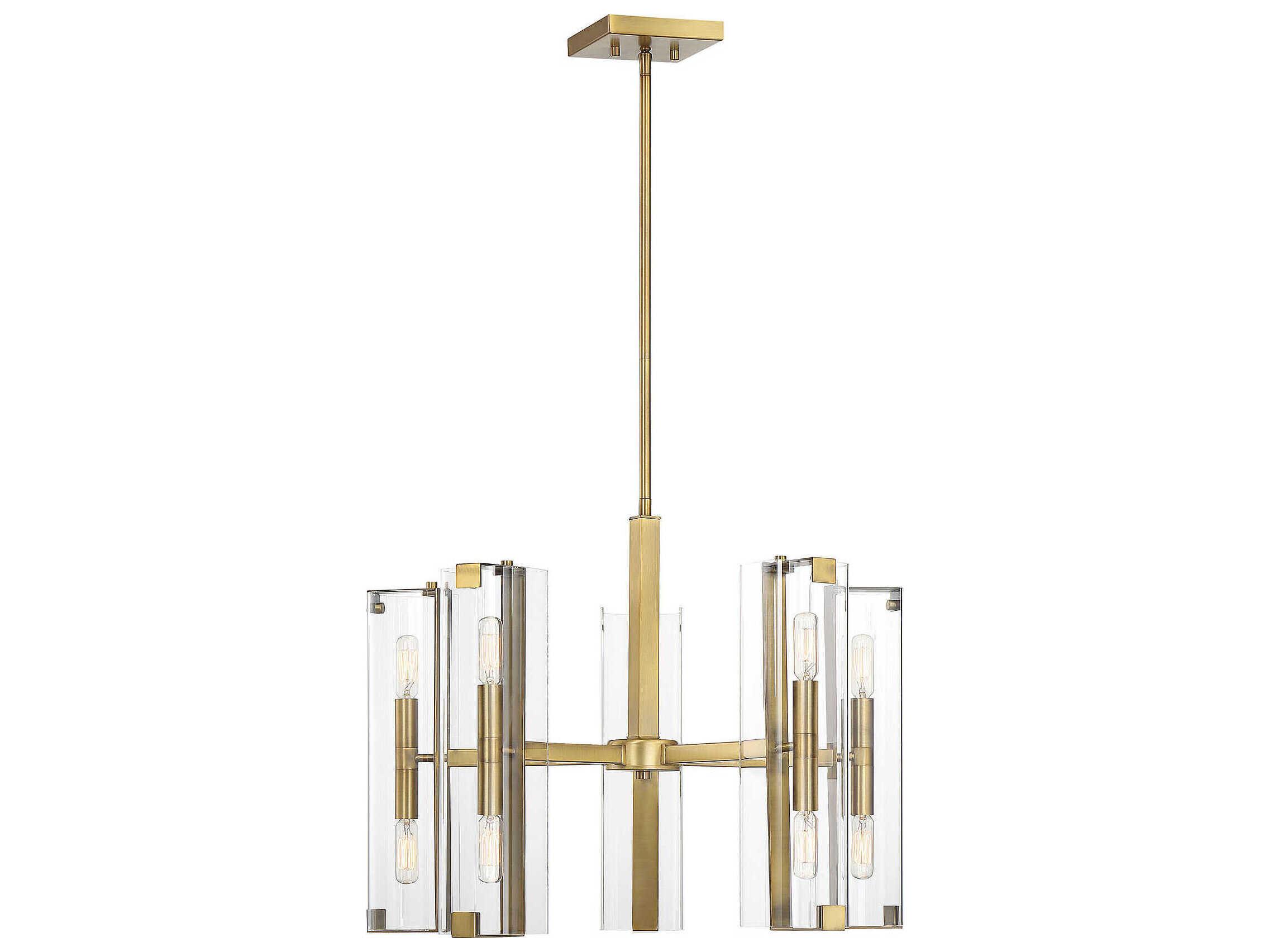 Savoy House Winfield 10-Light Warm Brass Glass Linear Chandelier