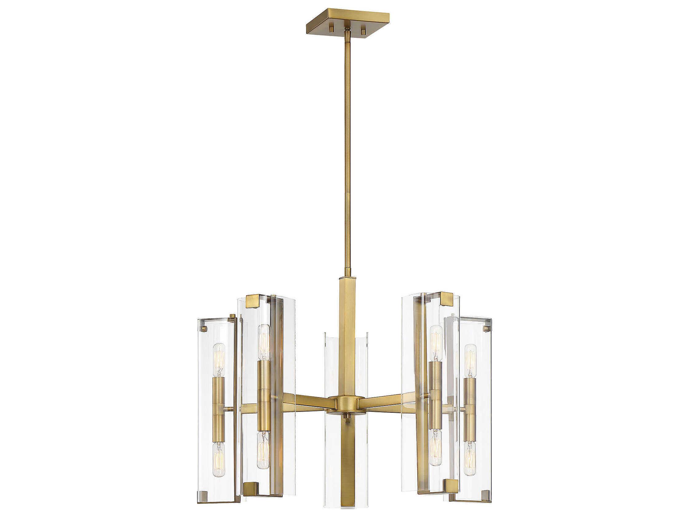 Savoy House Winfield 10-Light Warm Brass Glass Linear Chandelier