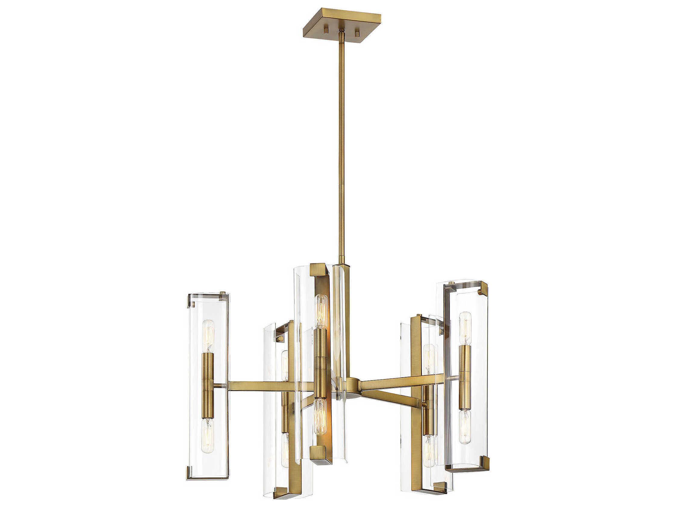 Savoy House Winfield 10-Light Warm Brass Glass Linear Chandelier