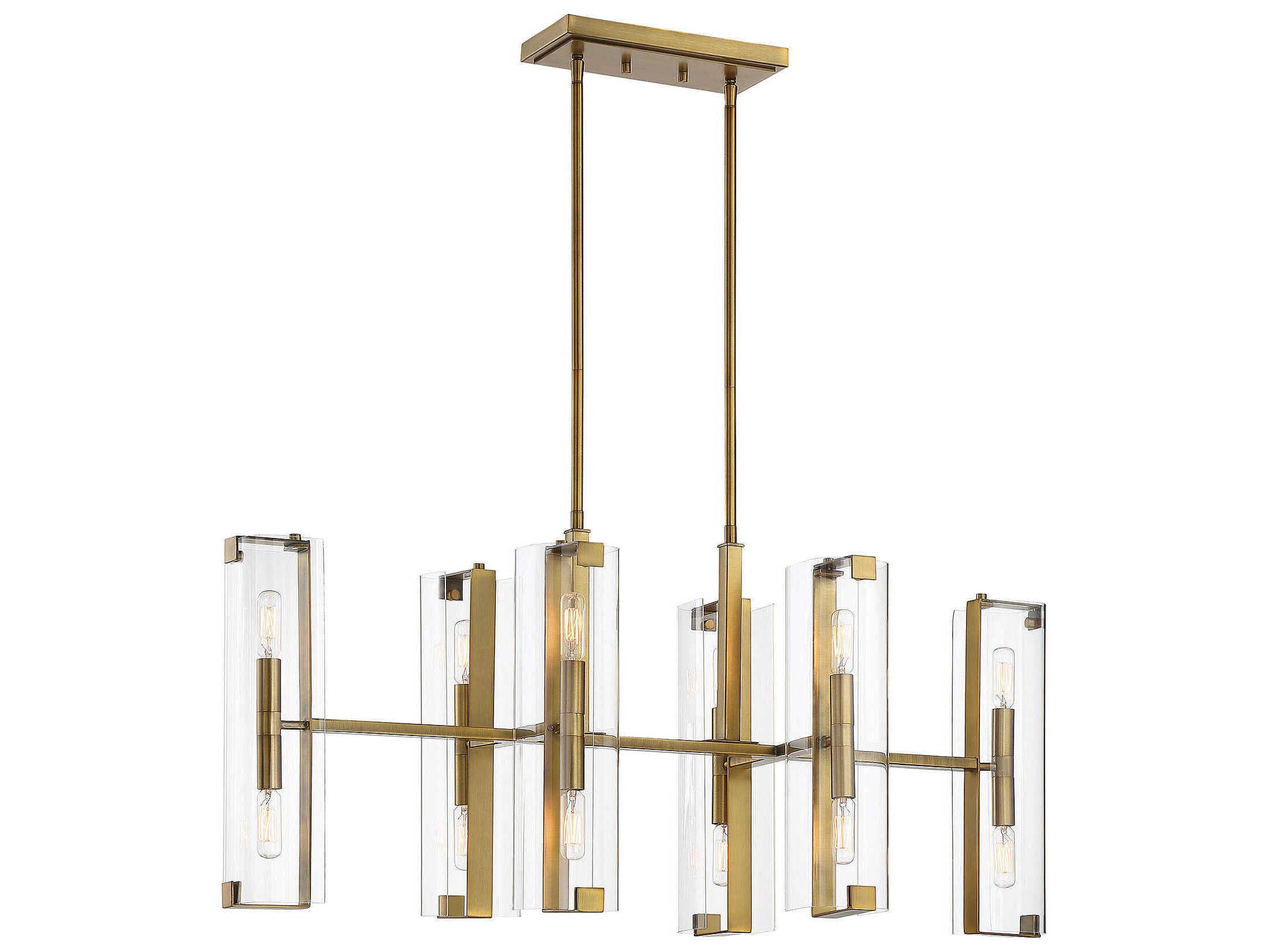 Savoy House Winfield 12-Light Warm Brass Glass Linear Island Pendant
