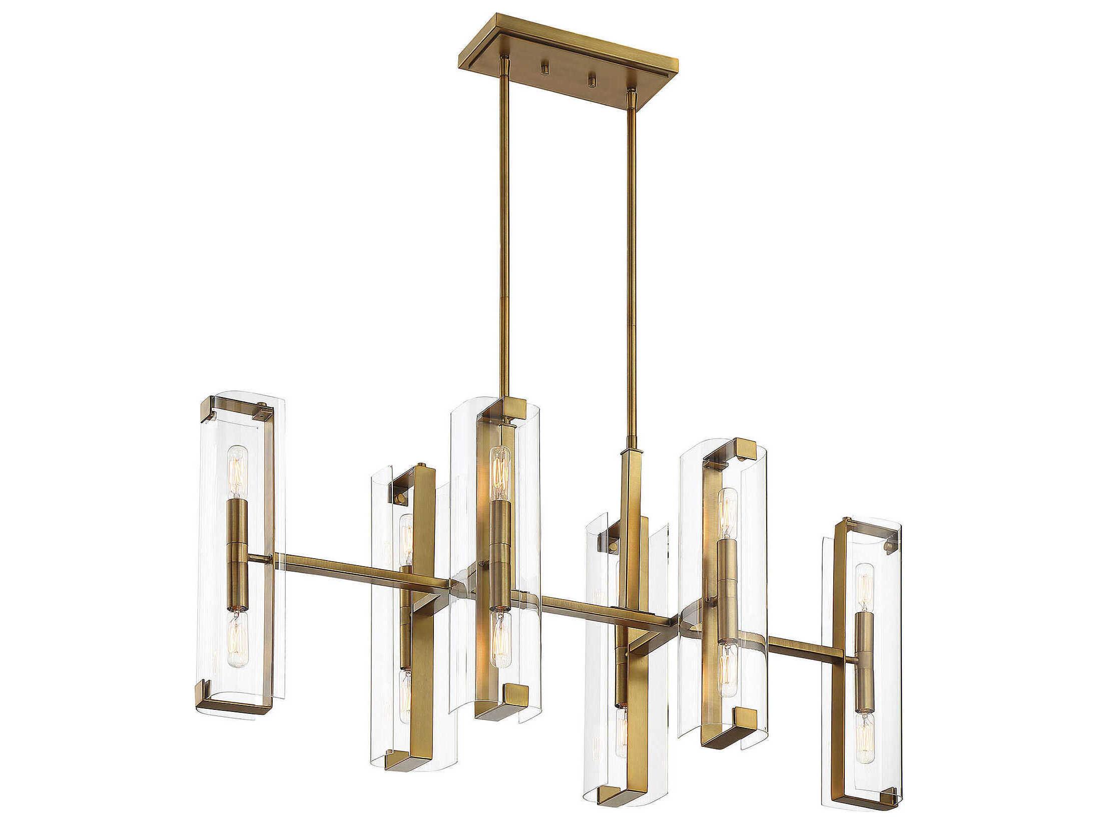 Savoy House Winfield 12-Light Warm Brass Glass Linear Island Pendant