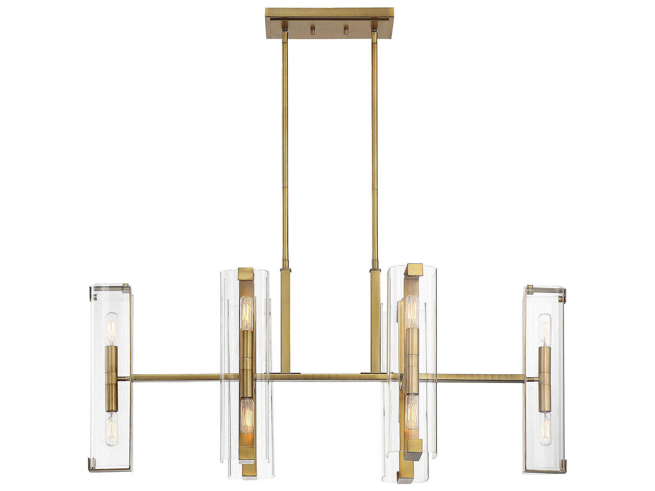 Savoy House Winfield 12-Light Warm Brass Glass Linear Island Pendant