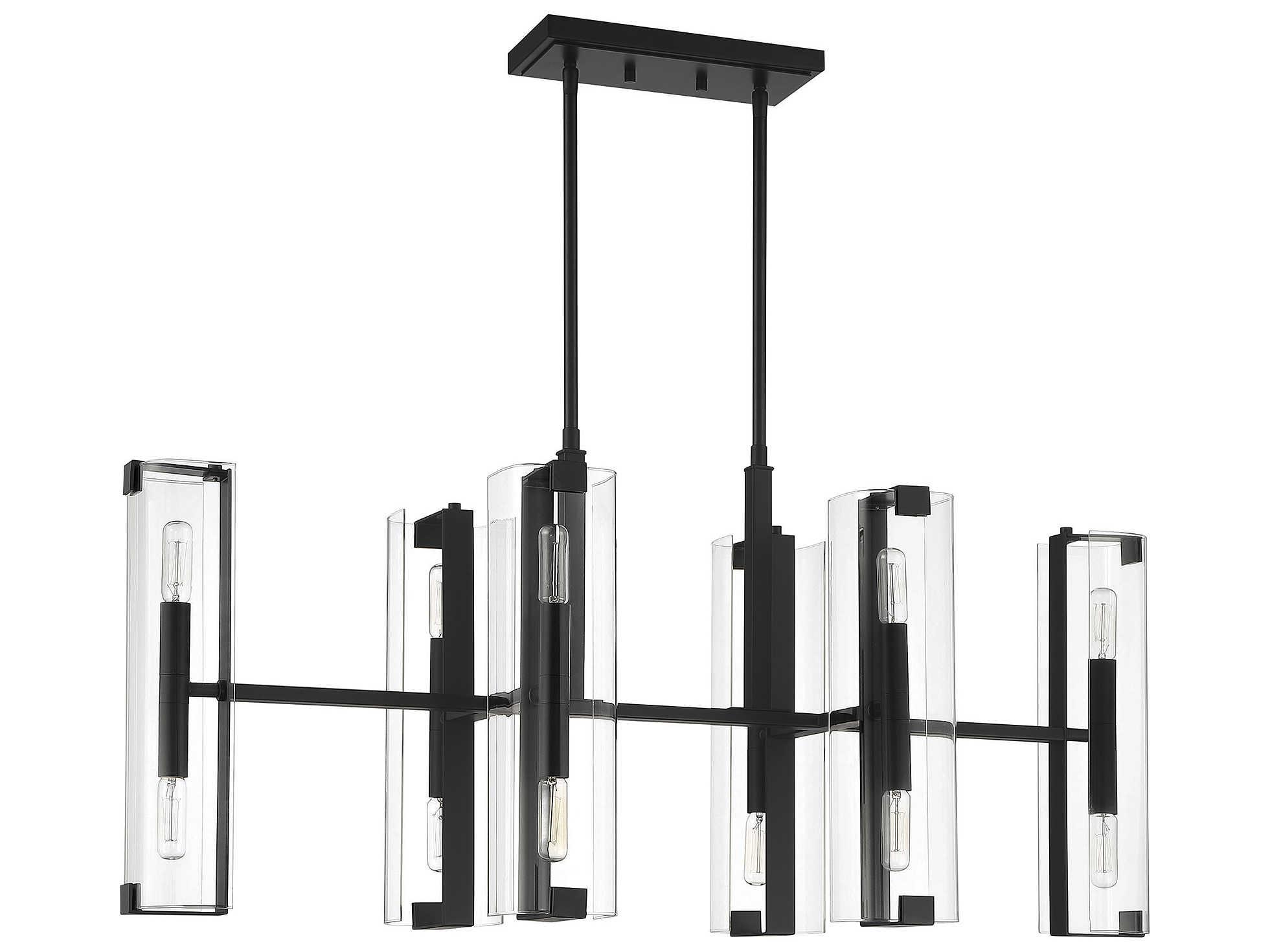 Savoy House Winfield 12-Light Matte Black Glass Cylinder Linear Island Pendant