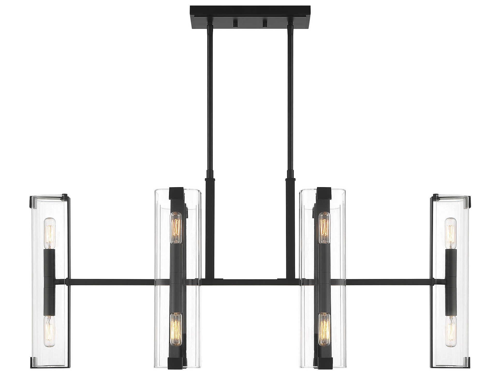 Savoy House Winfield 12-Light Matte Black Glass Cylinder Linear Island Pendant