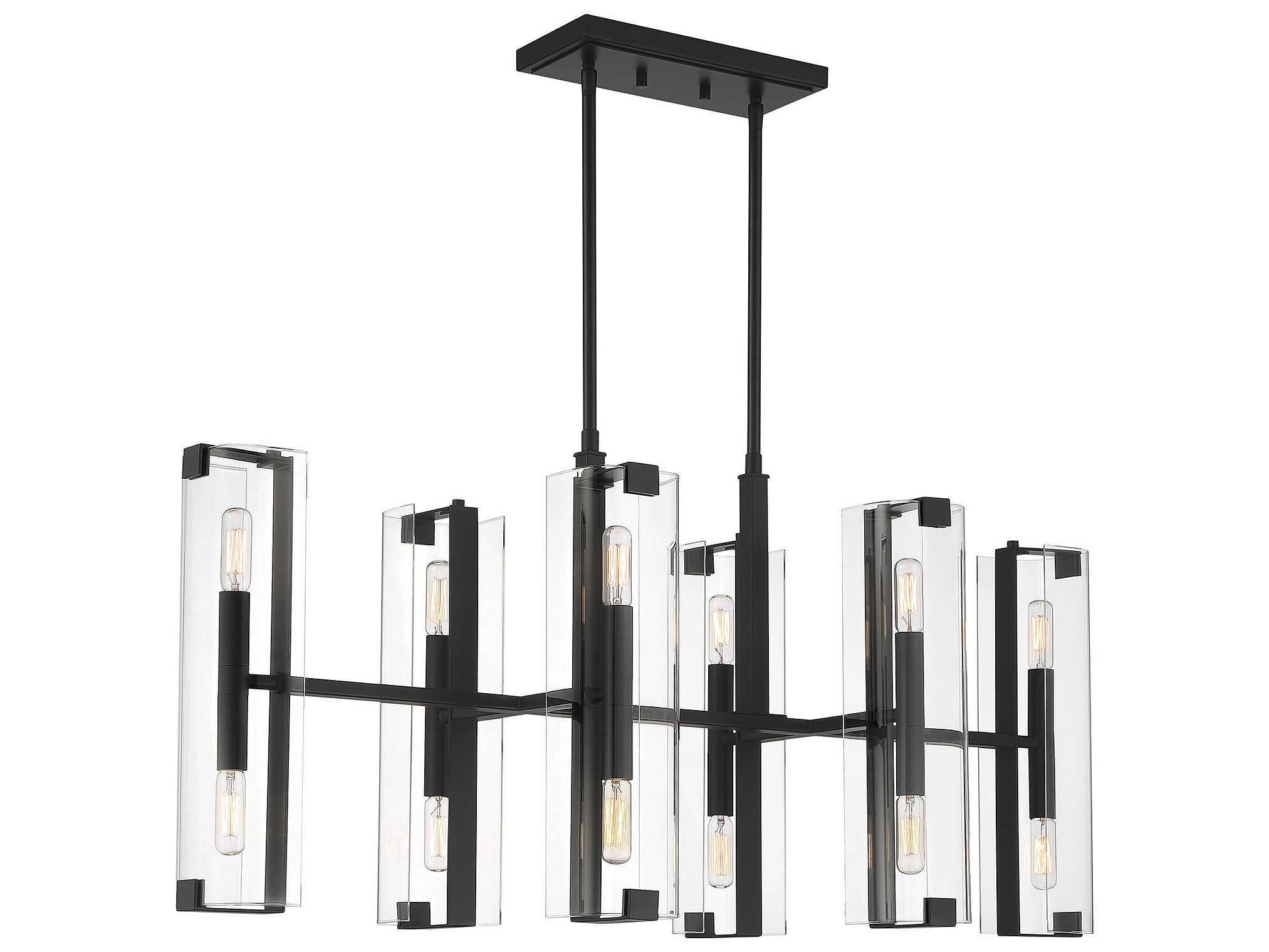 Savoy House Winfield 12-Light Matte Black Glass Cylinder Linear Island Pendant