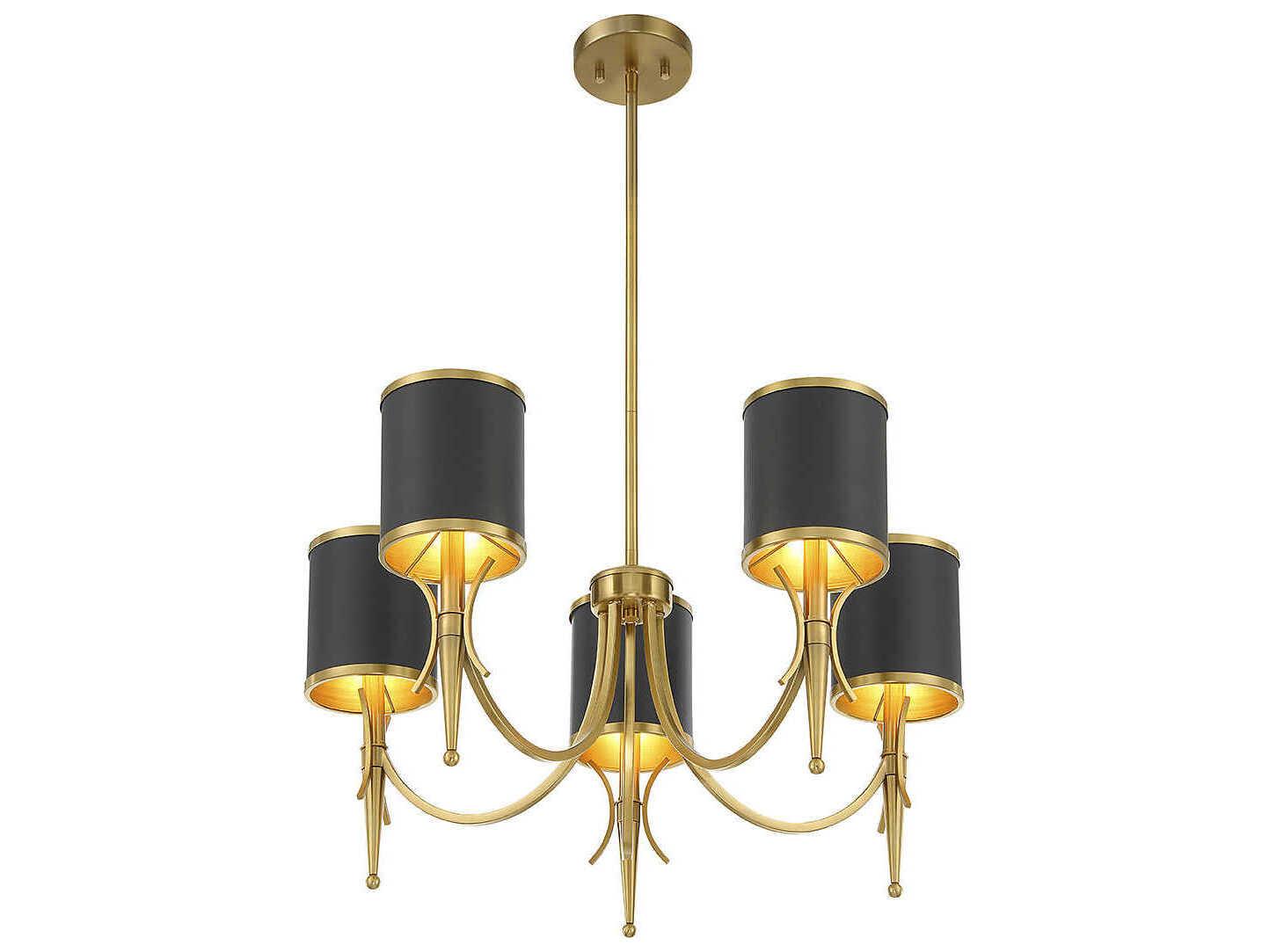 Savoy House Quincy 5-Light Matte Black Warm Brass Cylinder Chandelier