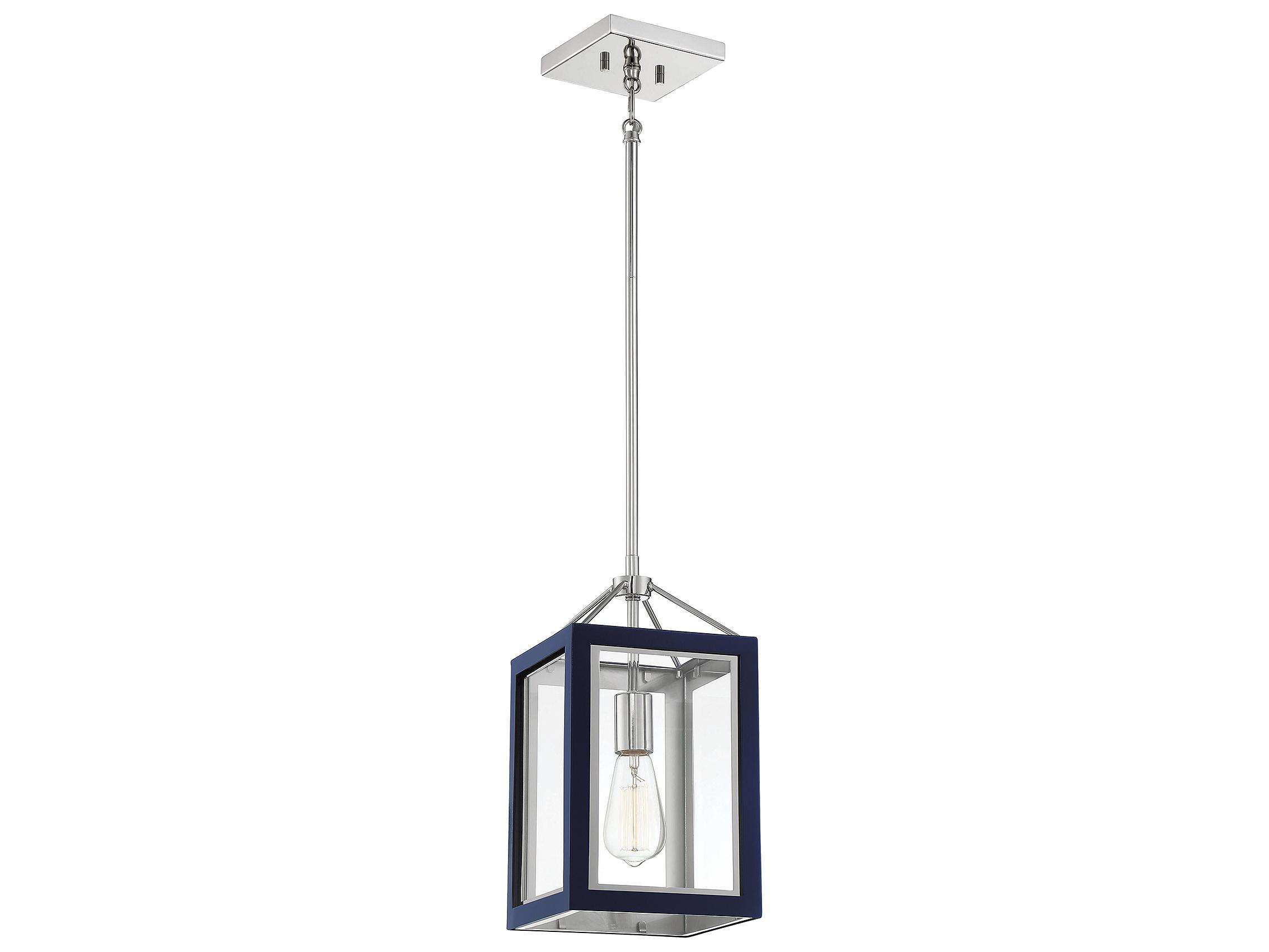 Savoy House Carlton 1-Light Navy Polished Nickel Blue Glass Mini Pendant