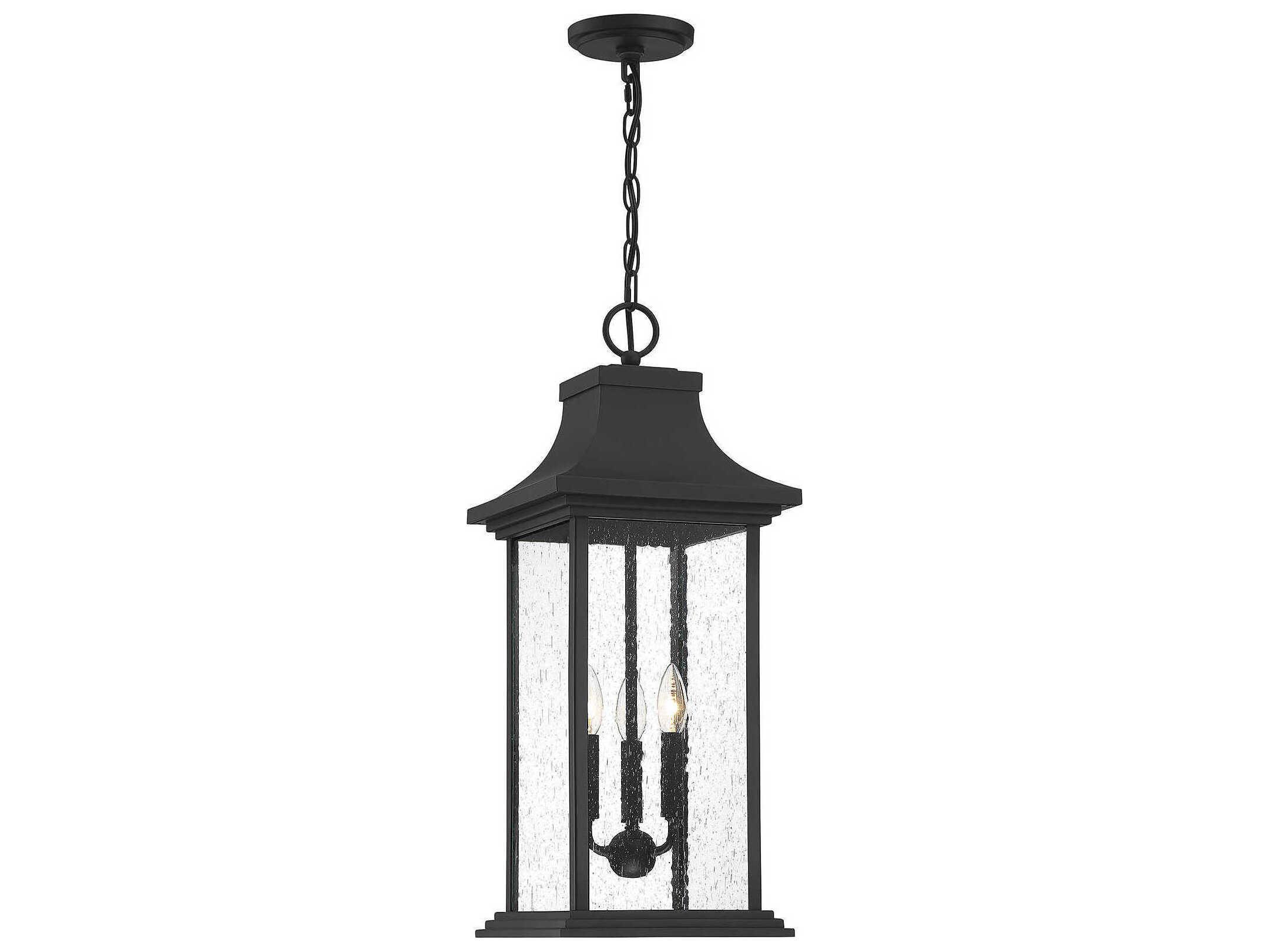 Savoy House Hancock 3-Light Matte Black Glass Lantern Mini Pendant